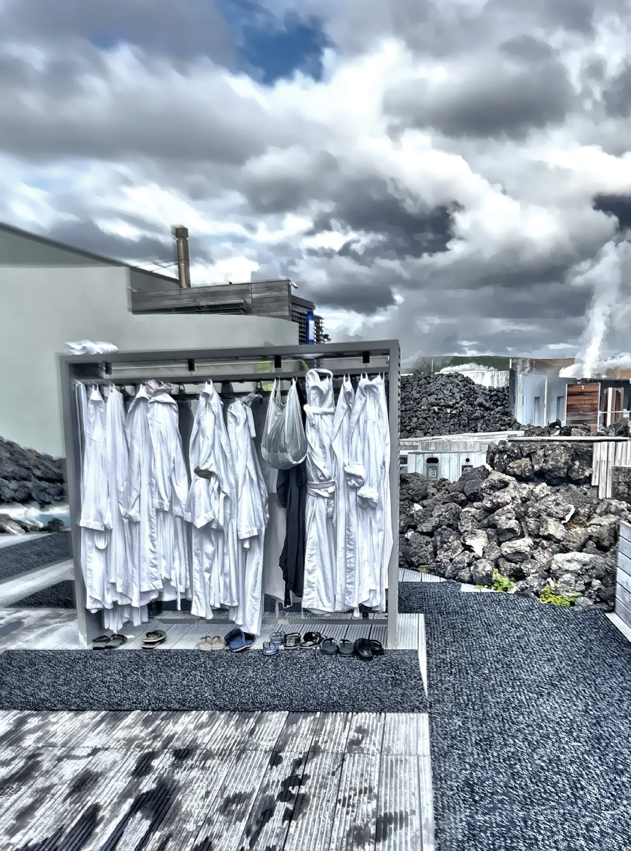  Robes are ready for you when you emerge. 