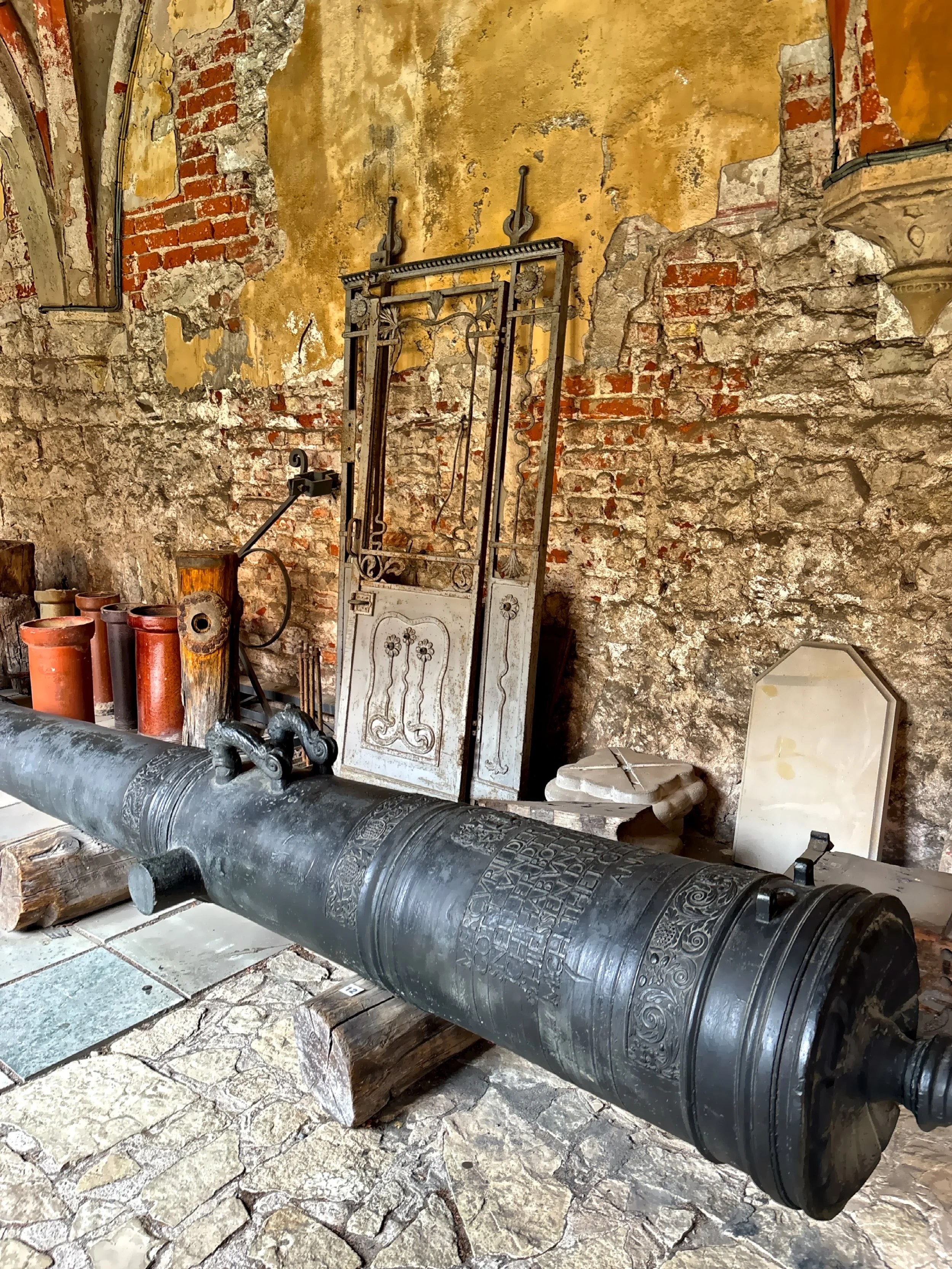  An ornante cannon is among some of the relics in the cloister area. 