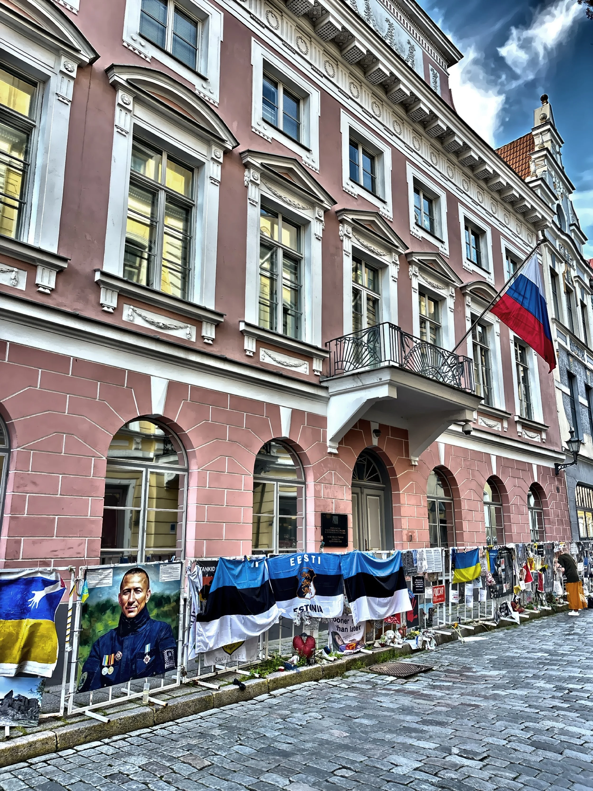  The Embassy of the Russian Federation fenced with displays of protest.  Estonia has been a vocal critic of Russia’s actions in Ukraine an has taken steps to sever diplomatic ties, including expelling Russian diplomats.   