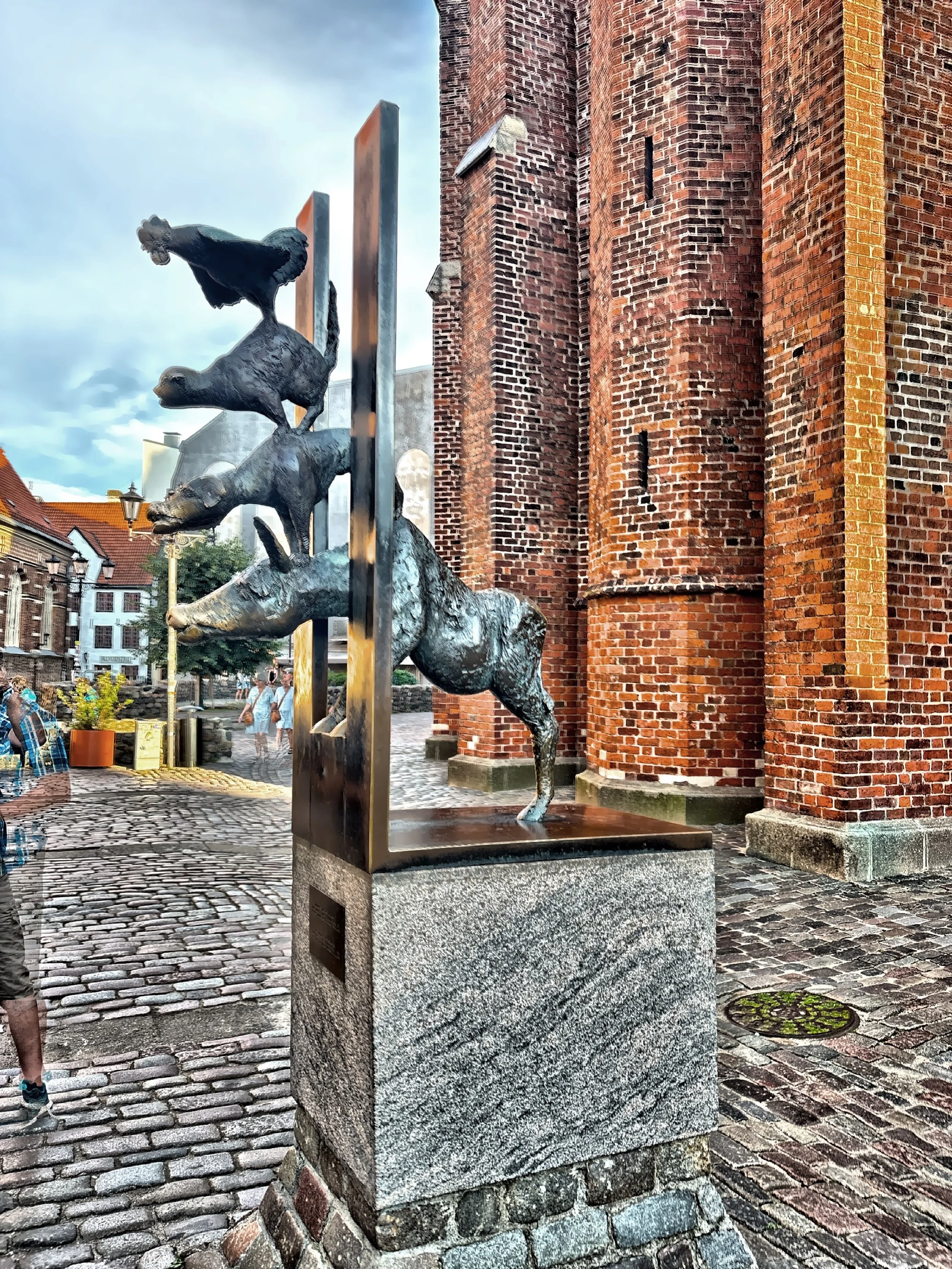  The “The Town Musicians of Bremen,” sculpture of  a donkey, dog, cat, and rooster from the Brothers Grimm fairy tale. 