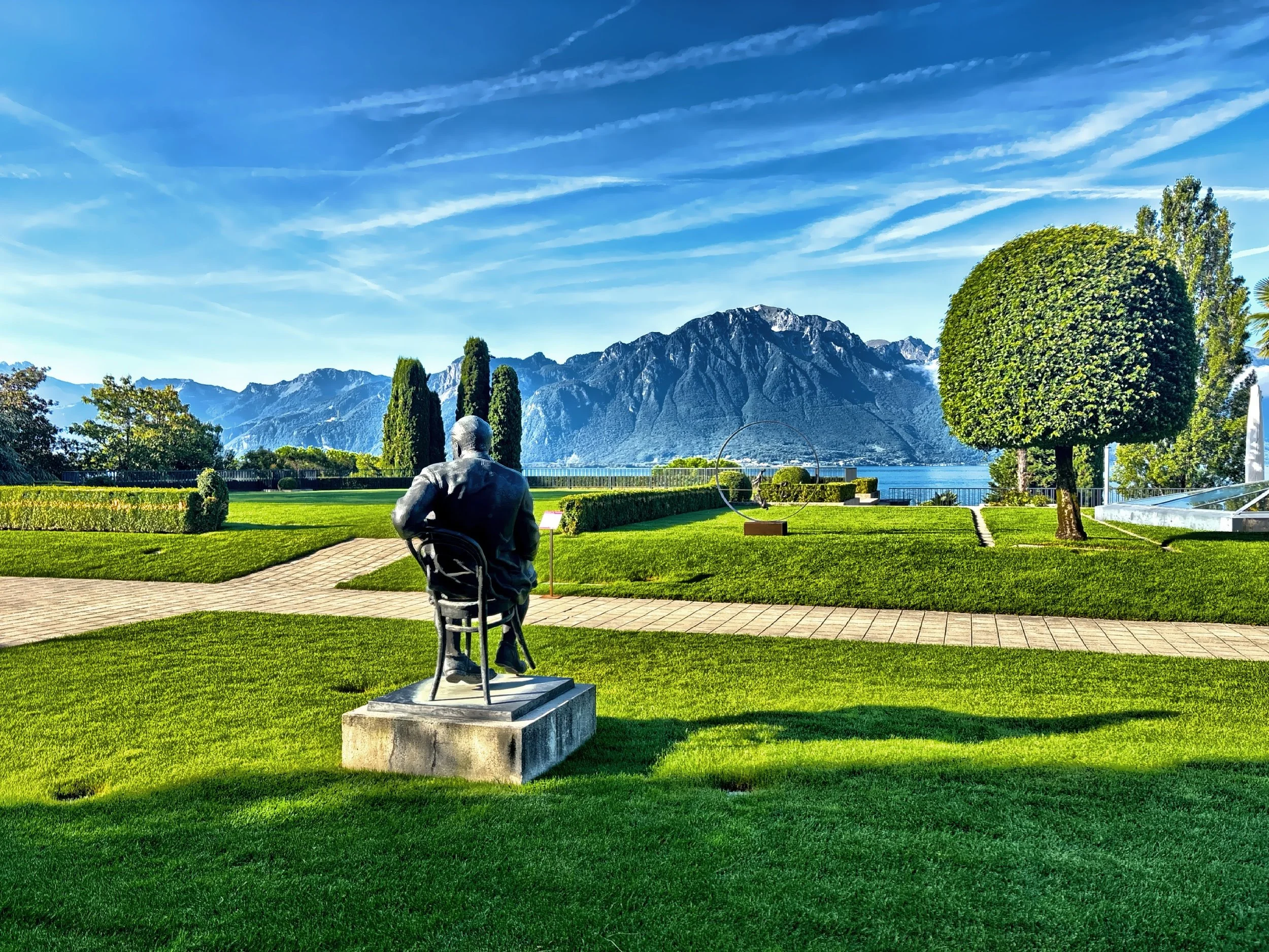  Overlooking Lake Geneva in the Garden of the Fairmont Le Montreaux Palace hotel is this statue of Russian-American writer Vladimir Nabokov. 