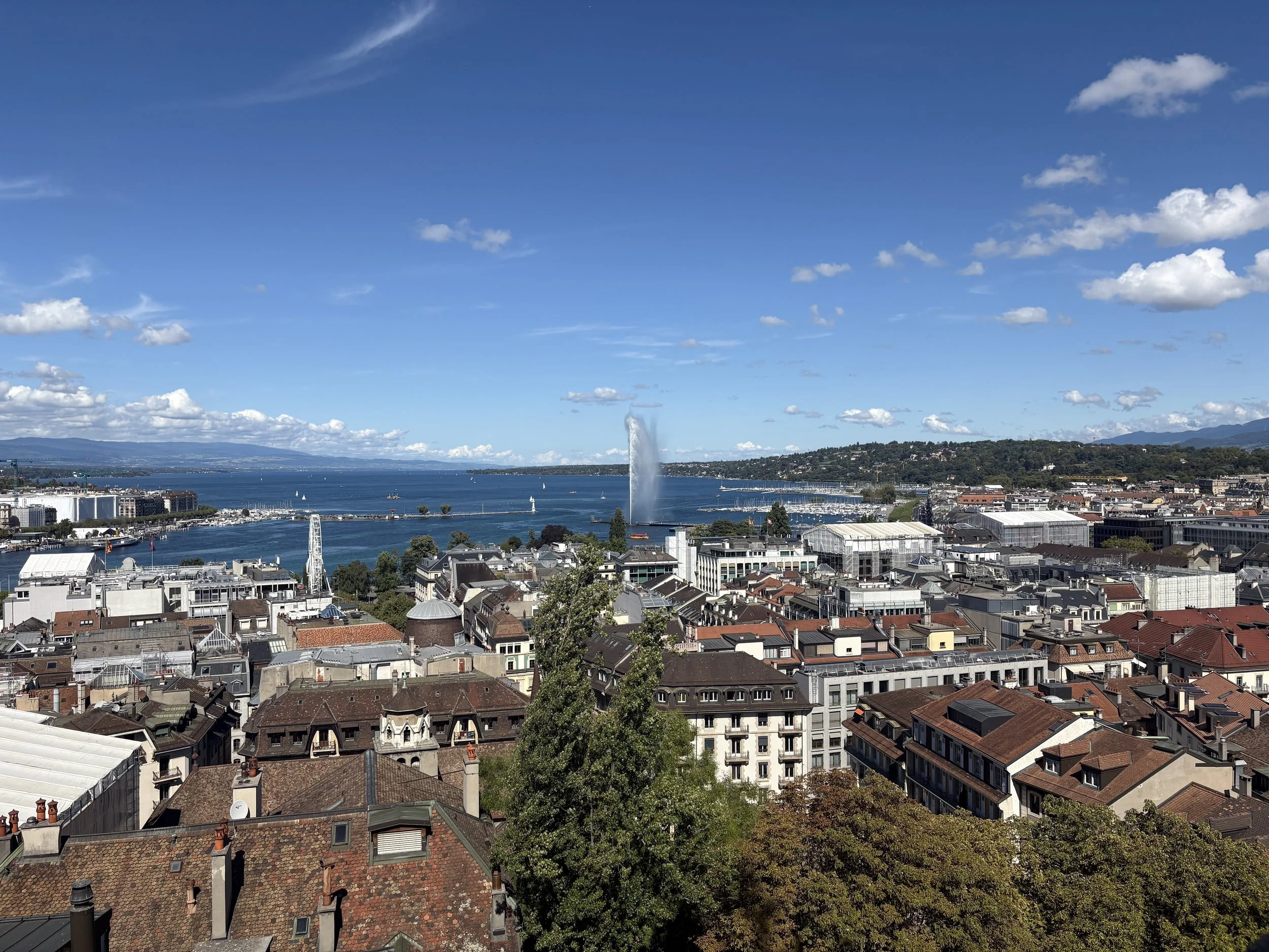  The tower view with Jet d’Eau in the distance. 