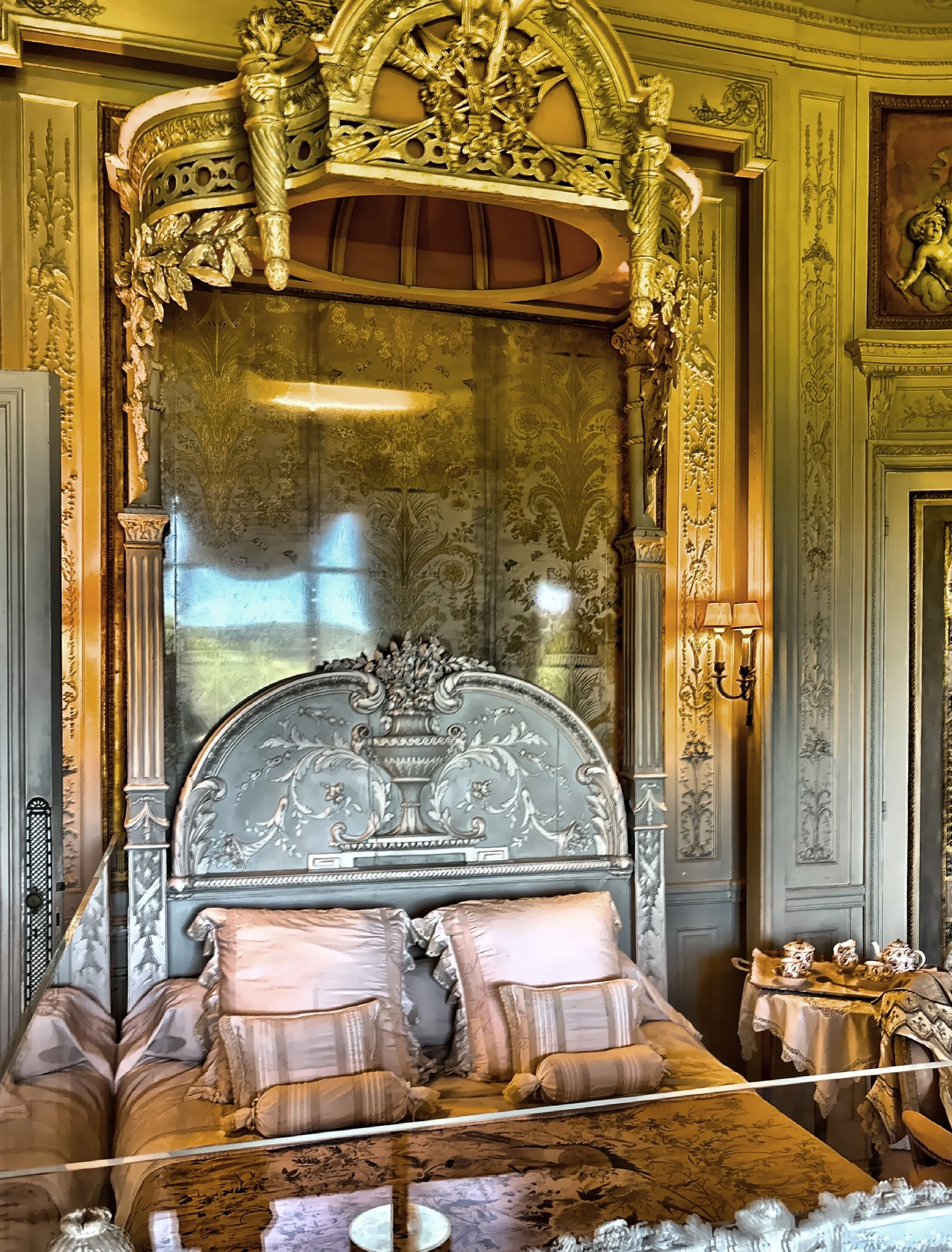  This is the Baroness’ bedroom with Venetian bed covered with Chinese silk. 