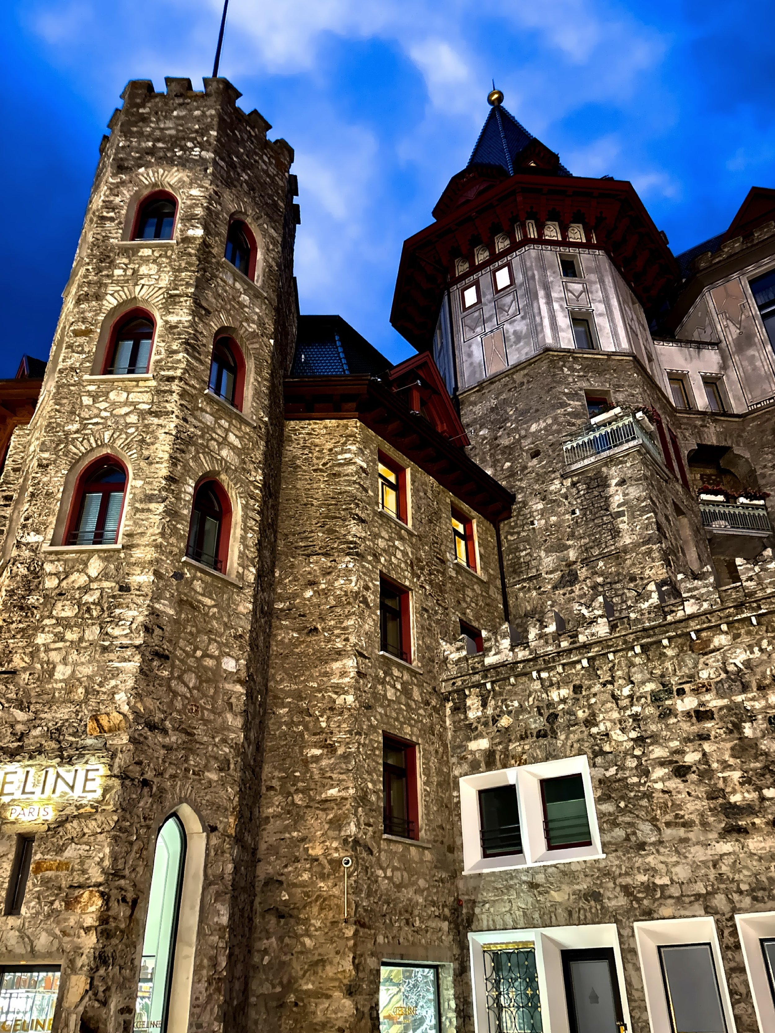  The stone towers of Badrutt’s Palace Hotel. 