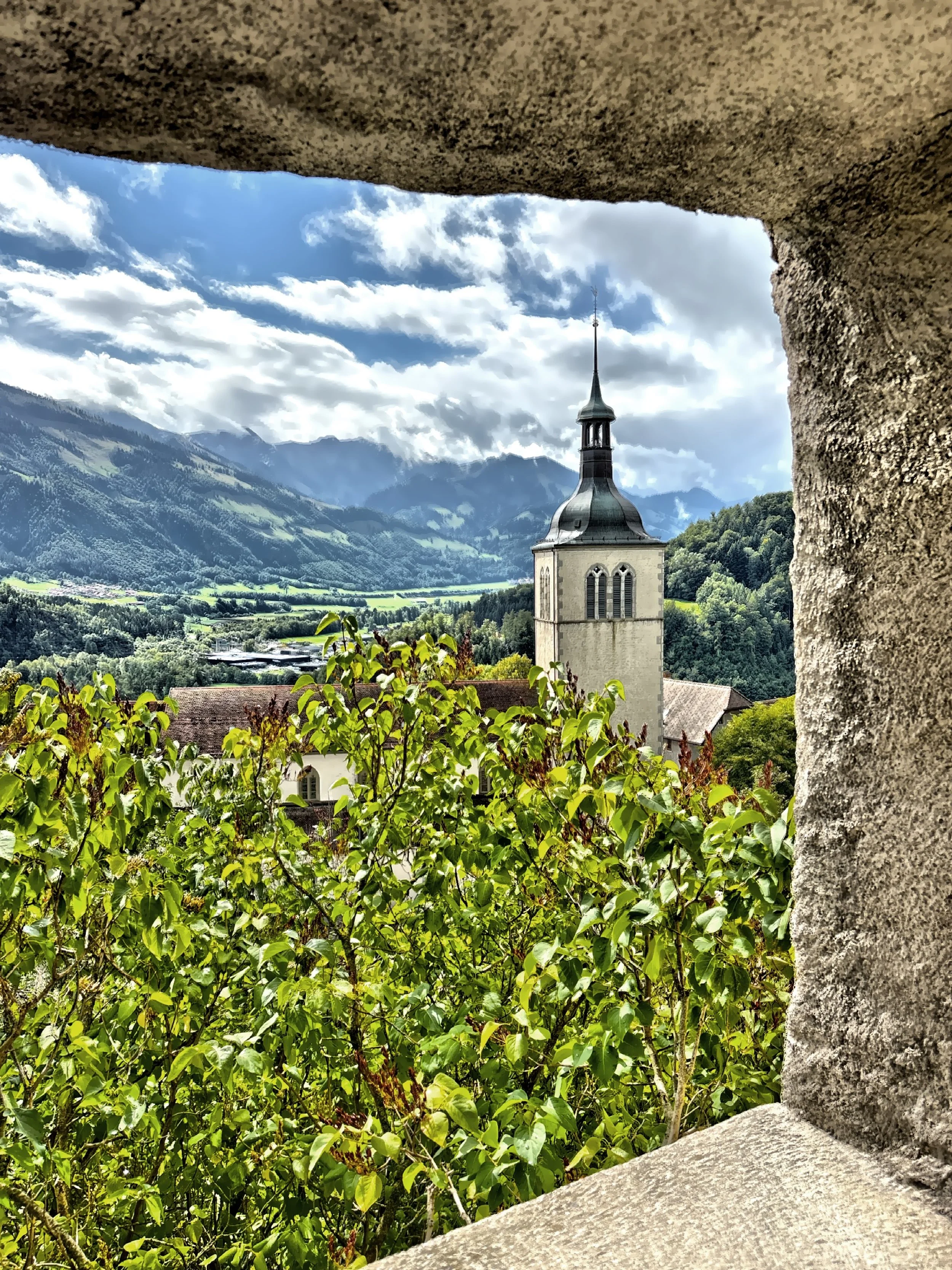  The distinctive steeple of the 13th century St Theodule Church. 