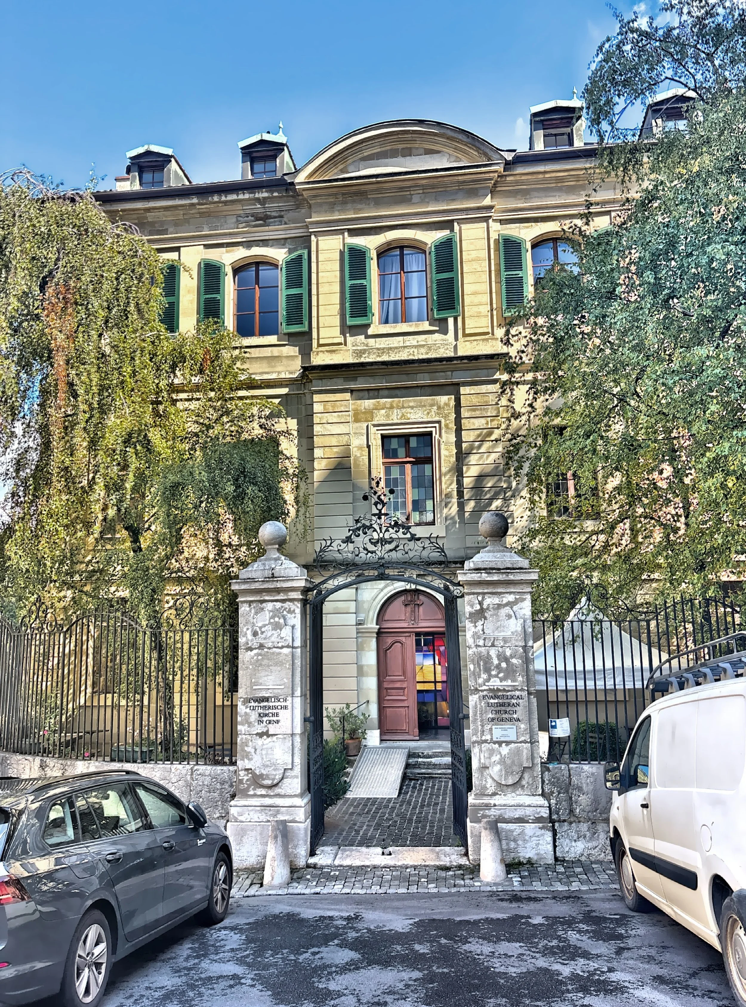  The Evangelical Lutheran Church was built in the 18th century, and a condition of the construction was the the building should not resemble a church from the outside, which is why it looks like a private mansion. 
