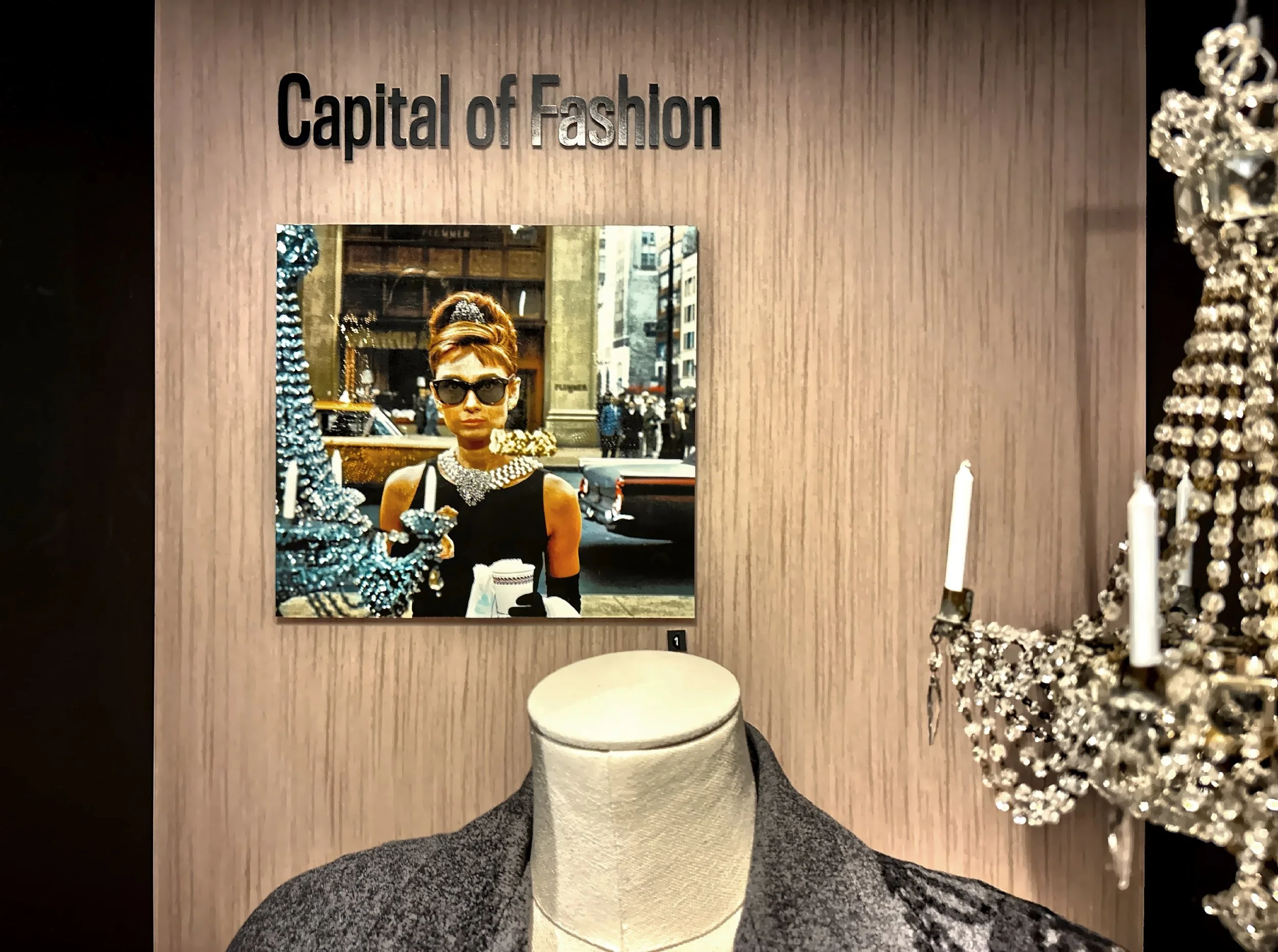  Actress Audrey Hepburn as her iconic character Holly Golightly from the 1961 film ‘Breakfast at Tiffany’s’ in the Capital of Fashion exhibit. 
