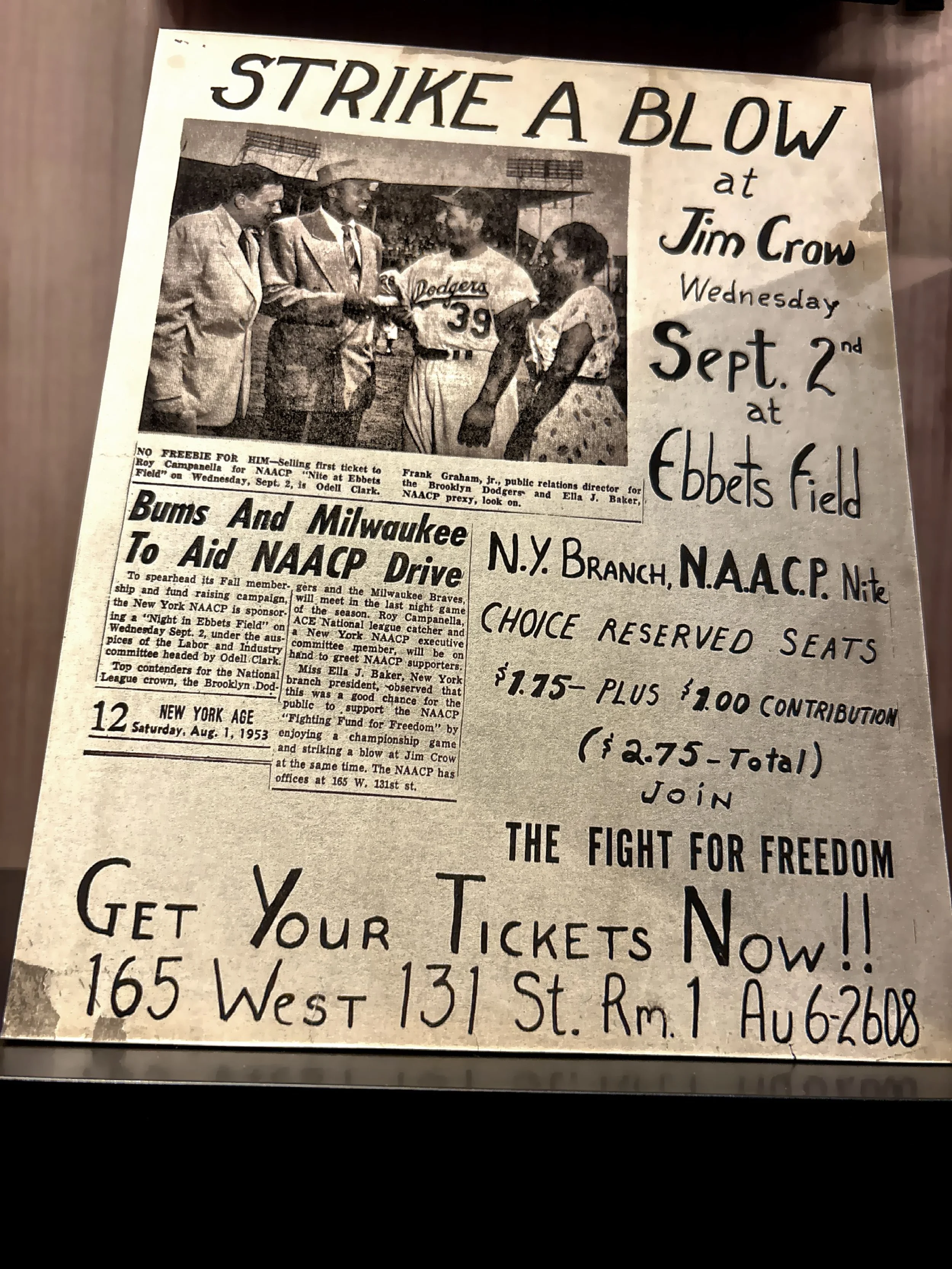  An advertisement of an event aimed to support the NAACP’s fundraiser called ‘Night at Ebbets Field’. 