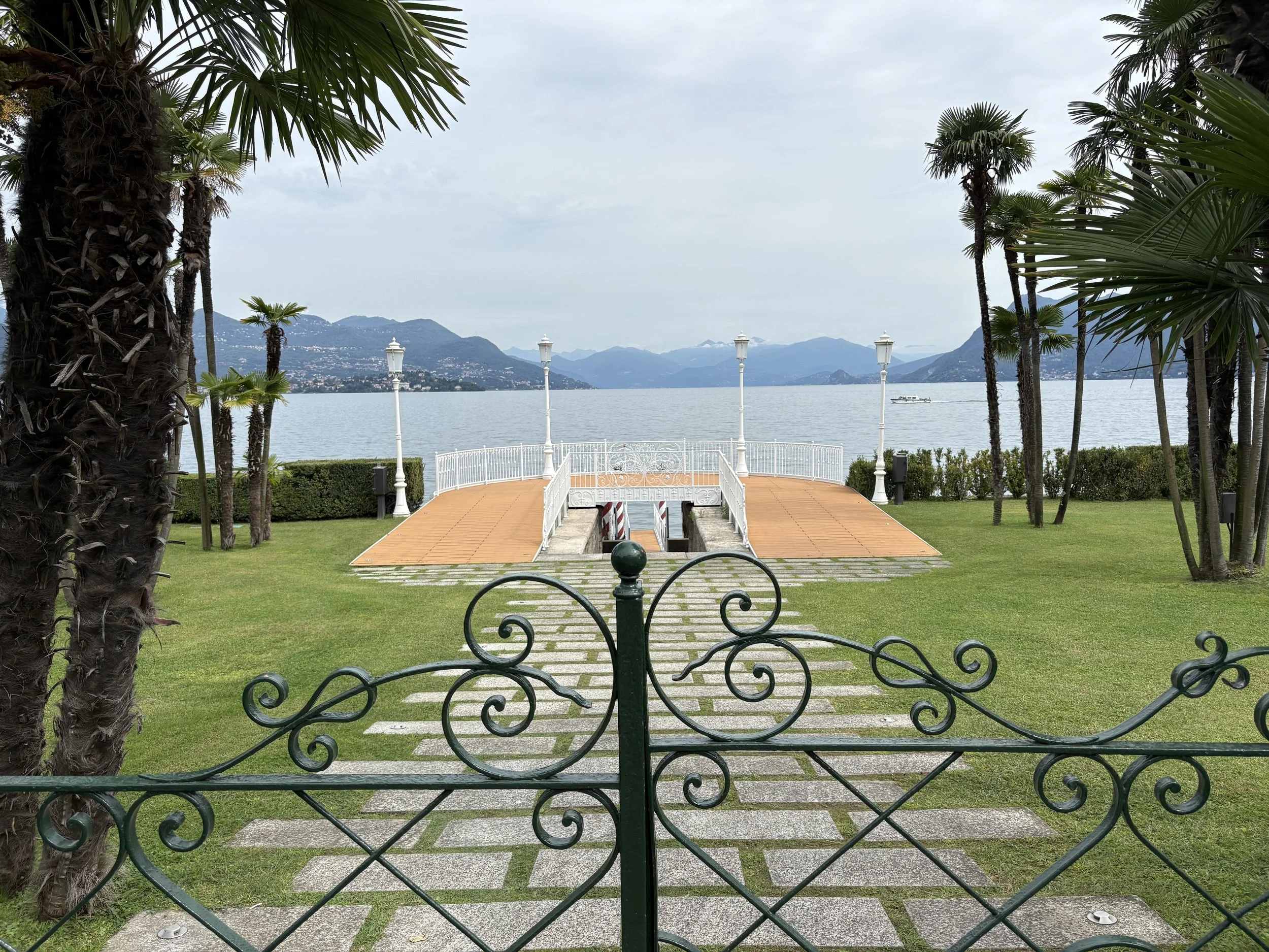 The gardens and private dock area of the Grand Hoel Des Iles Borromees.   