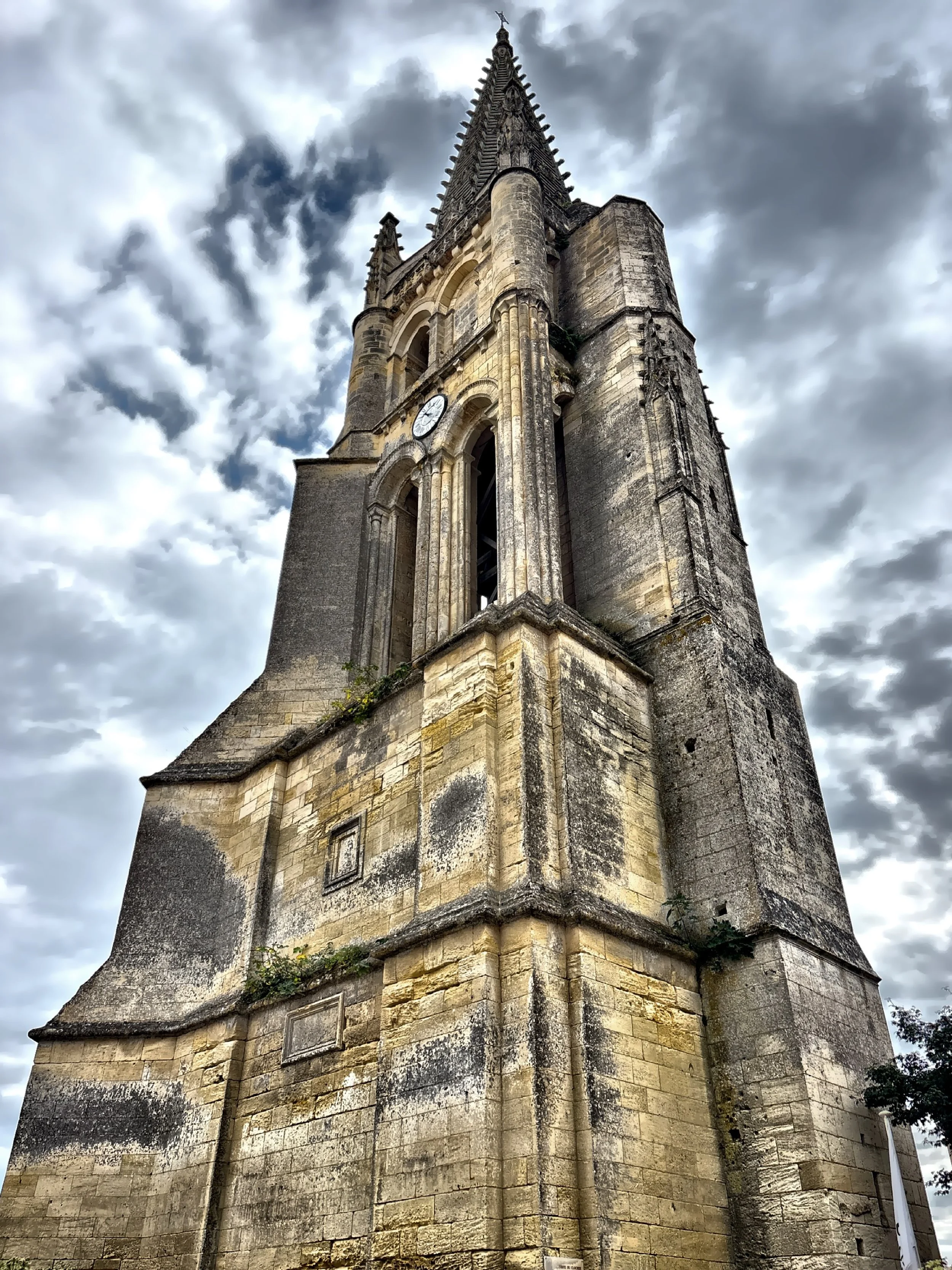  The bell tower of the Monolithic Church of Saint Emilion a prominent landmark that stands about 174 feet high. 