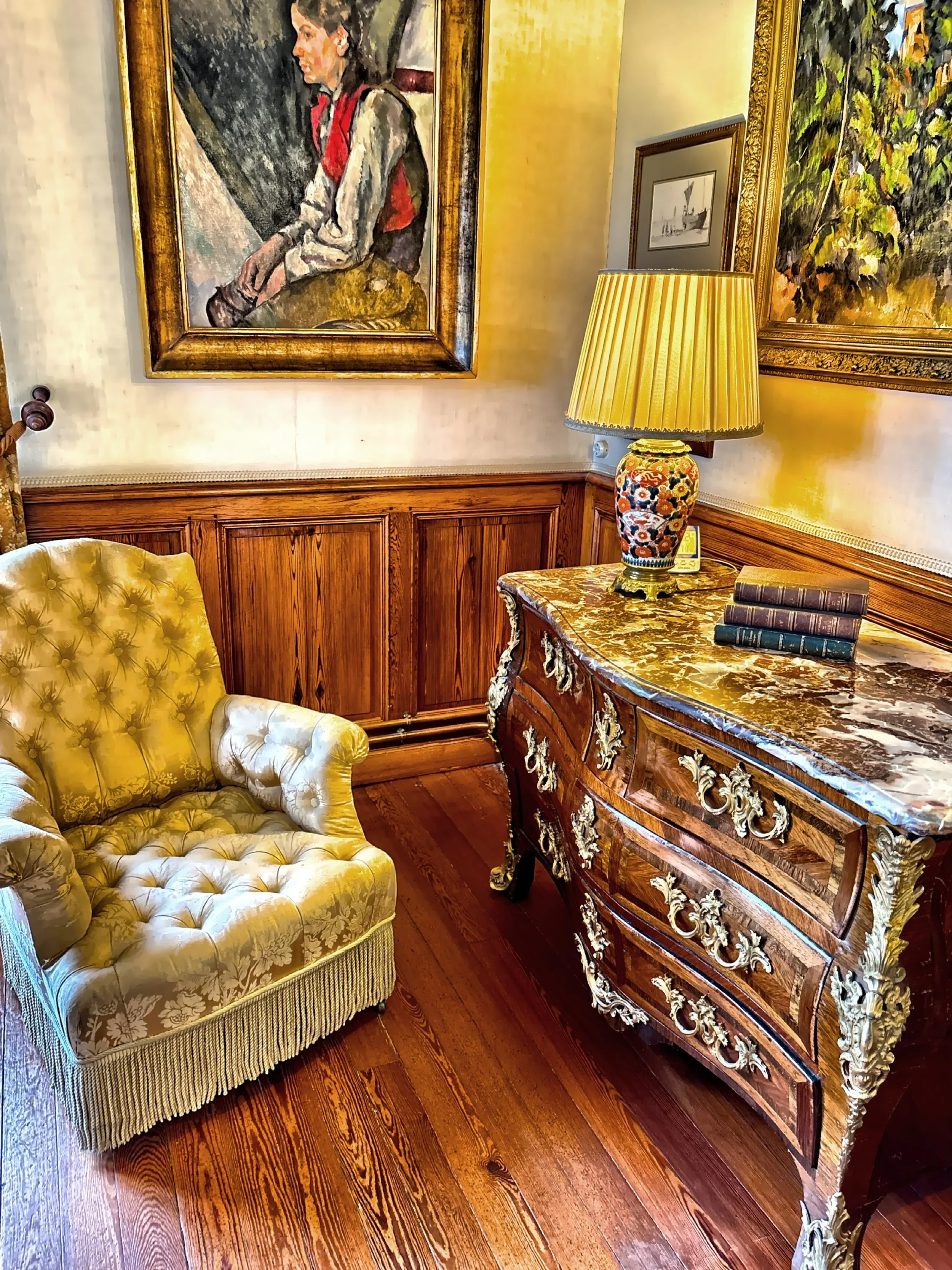  Inside, the house is intimate and personal — creaky wooden floors, patterned wallpapers, and rooms arranged exactly as Monet lived in them.  