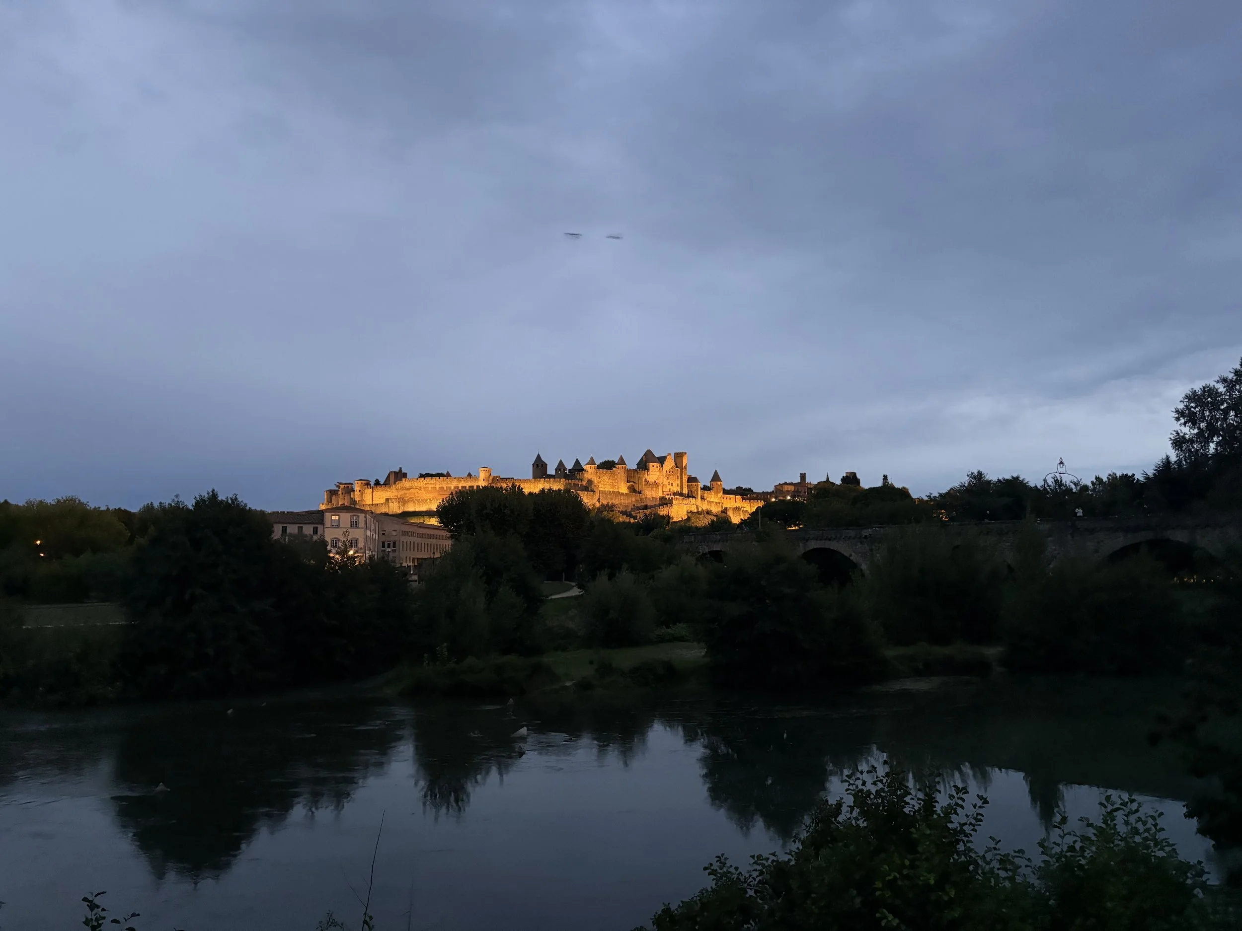  The walled city can be seen long before reaching it. The enormous crown of towers perched above the Aude River. 