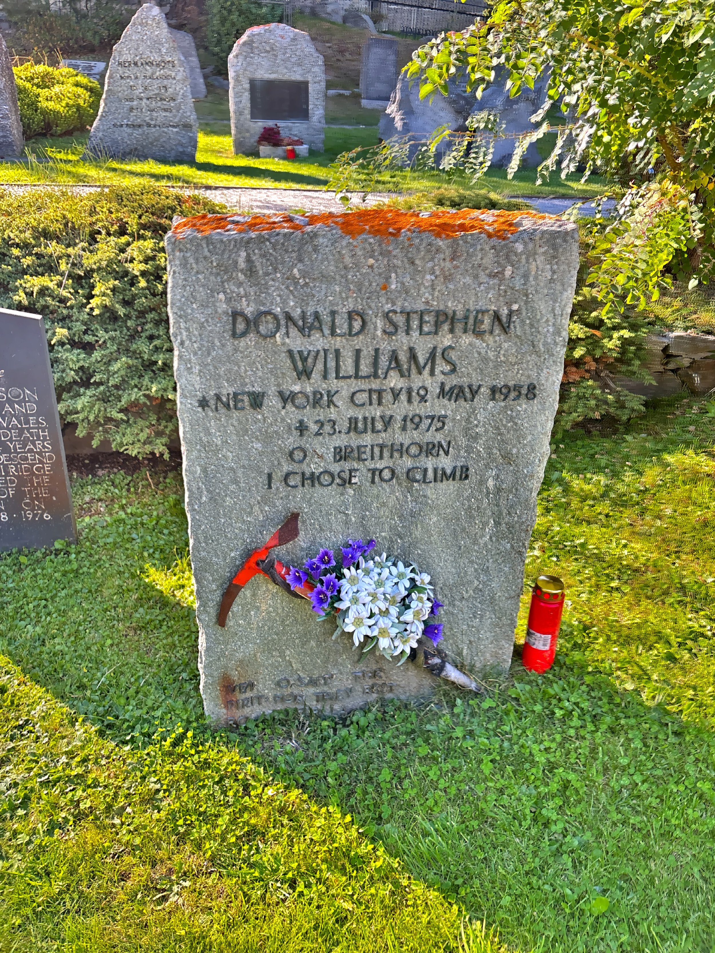  The grave of Donald Stephen Williams, from New York City, is one of 50 climbers buried in the Mountaineers’ Cemetery. 