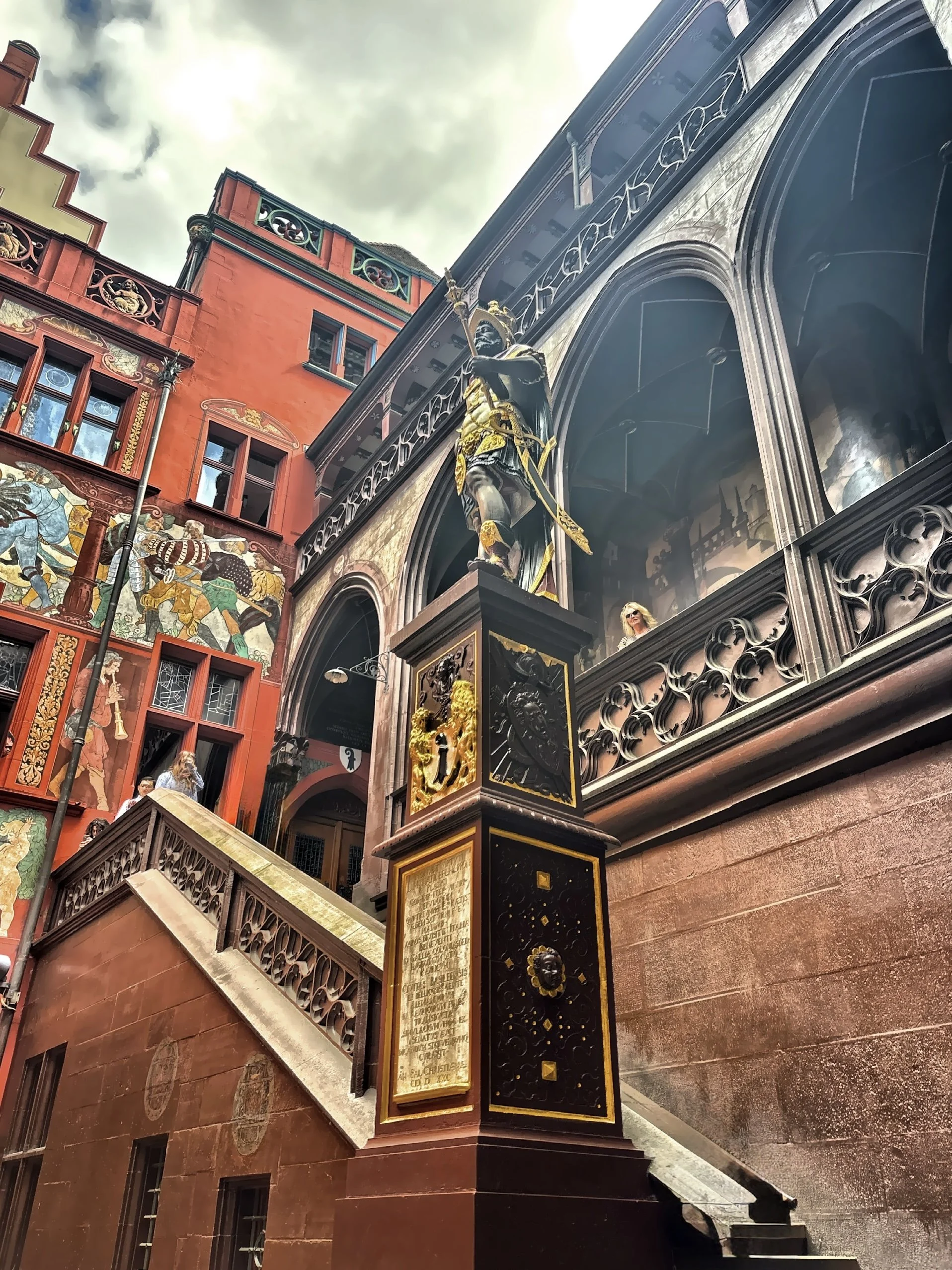  The courtyard features playful frescoes and a statue of Lucius Munatius Plancus, sculpted by Han Michel in the 16th century.  Planks was the founder of the Roman colony of Augusta Raurica, near Basel 