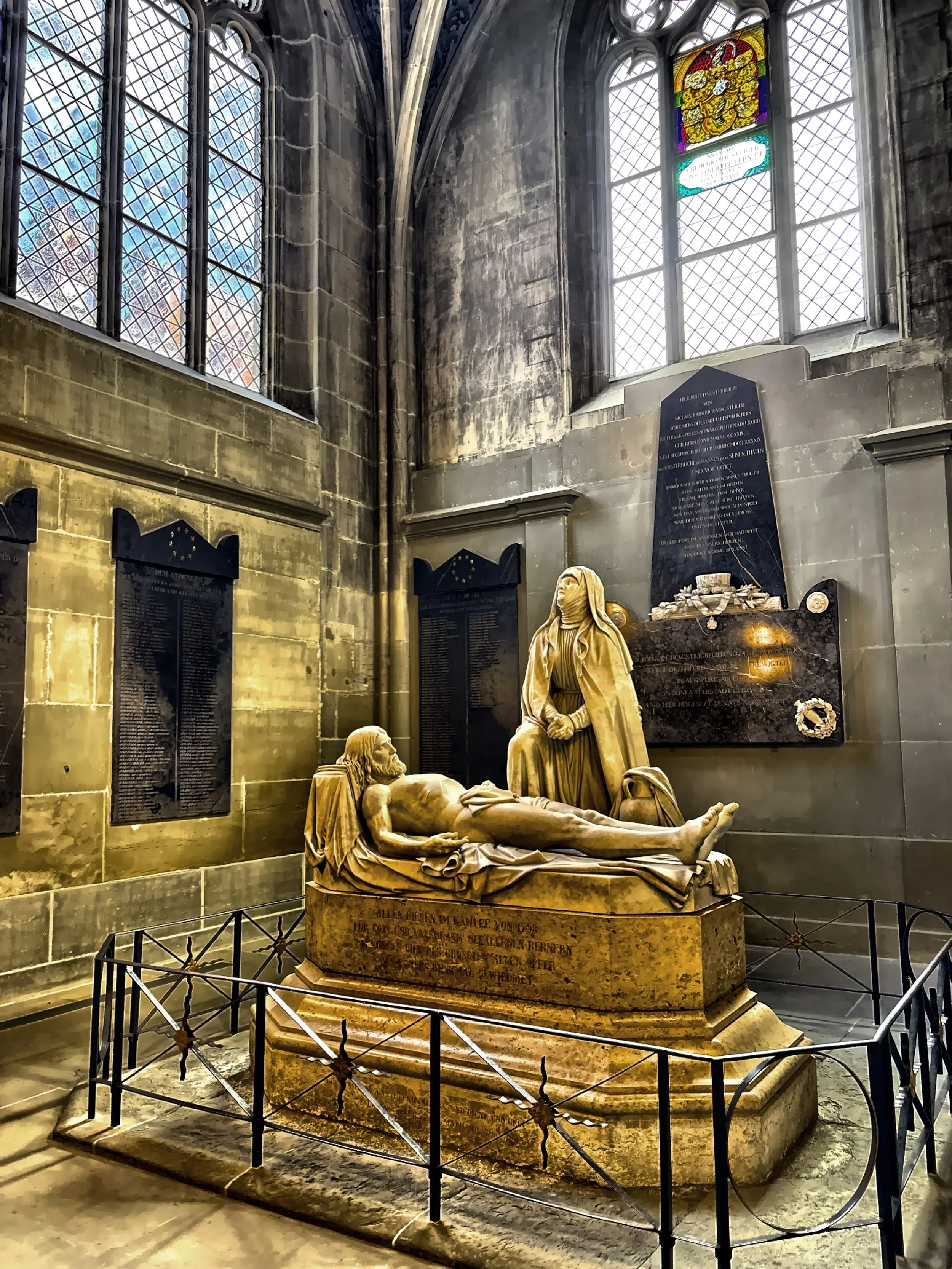  The Pieta sculpture by Karl Emanuel Tscharner created in 1871 and depicts the body of Jesus Christ after crucifixion. 