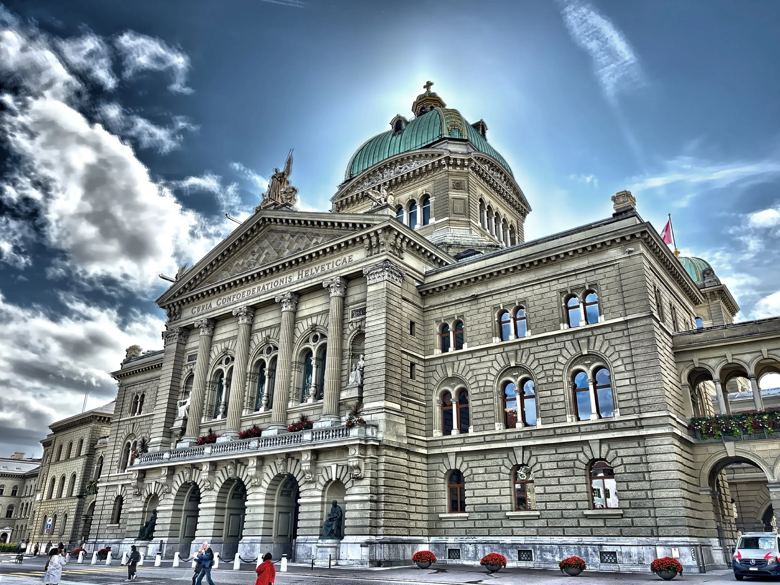  Federal Palace, Switzerland’s parliament building, perched above the city. 