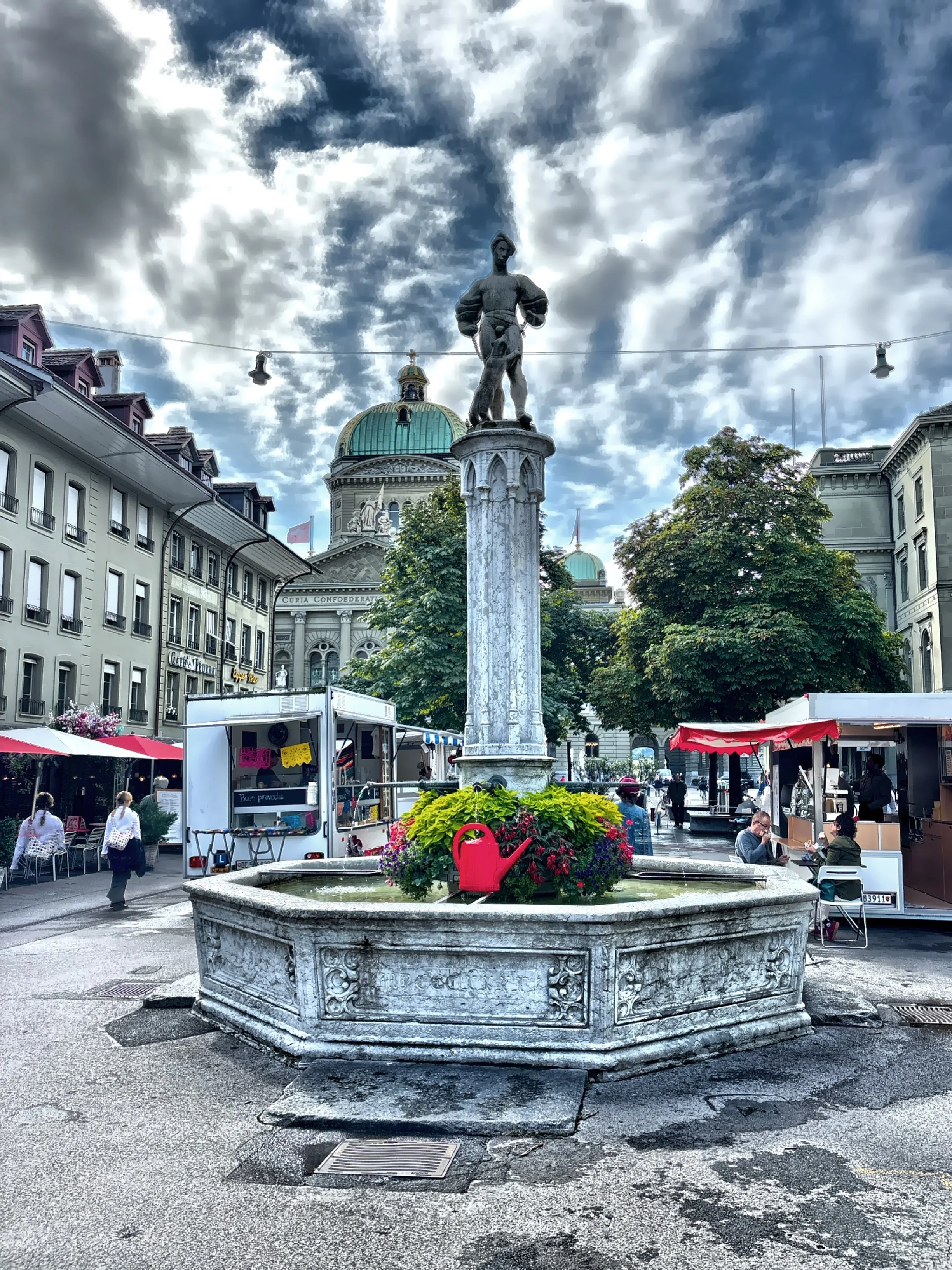  Charming fountains featuring colorful statues. 