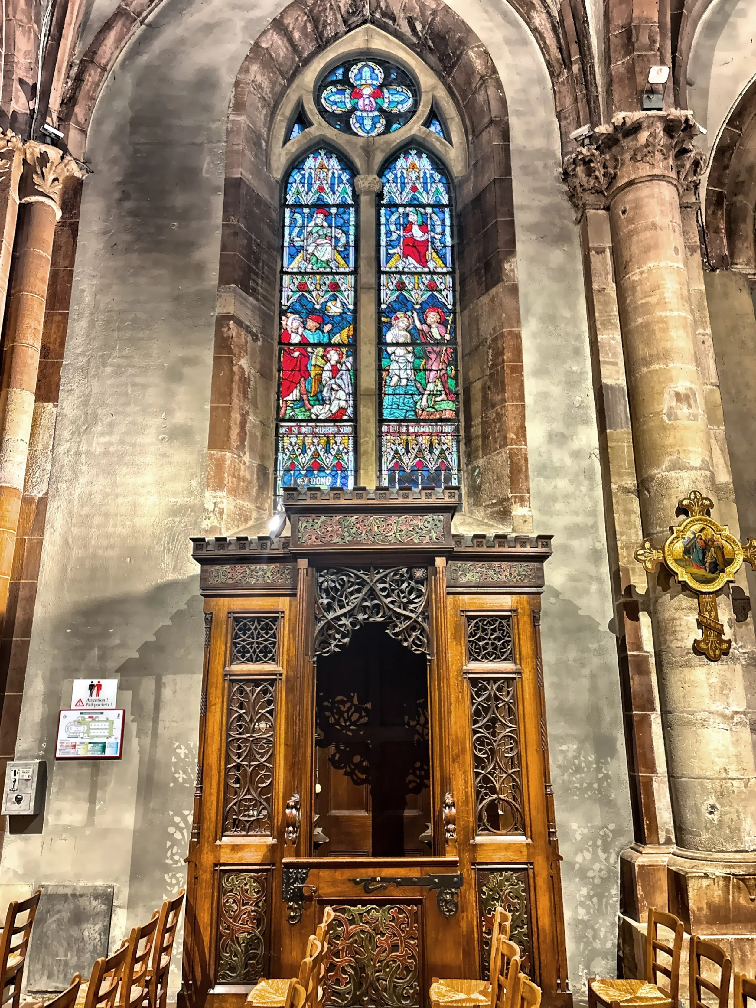  An intricately carved confessional booth. 