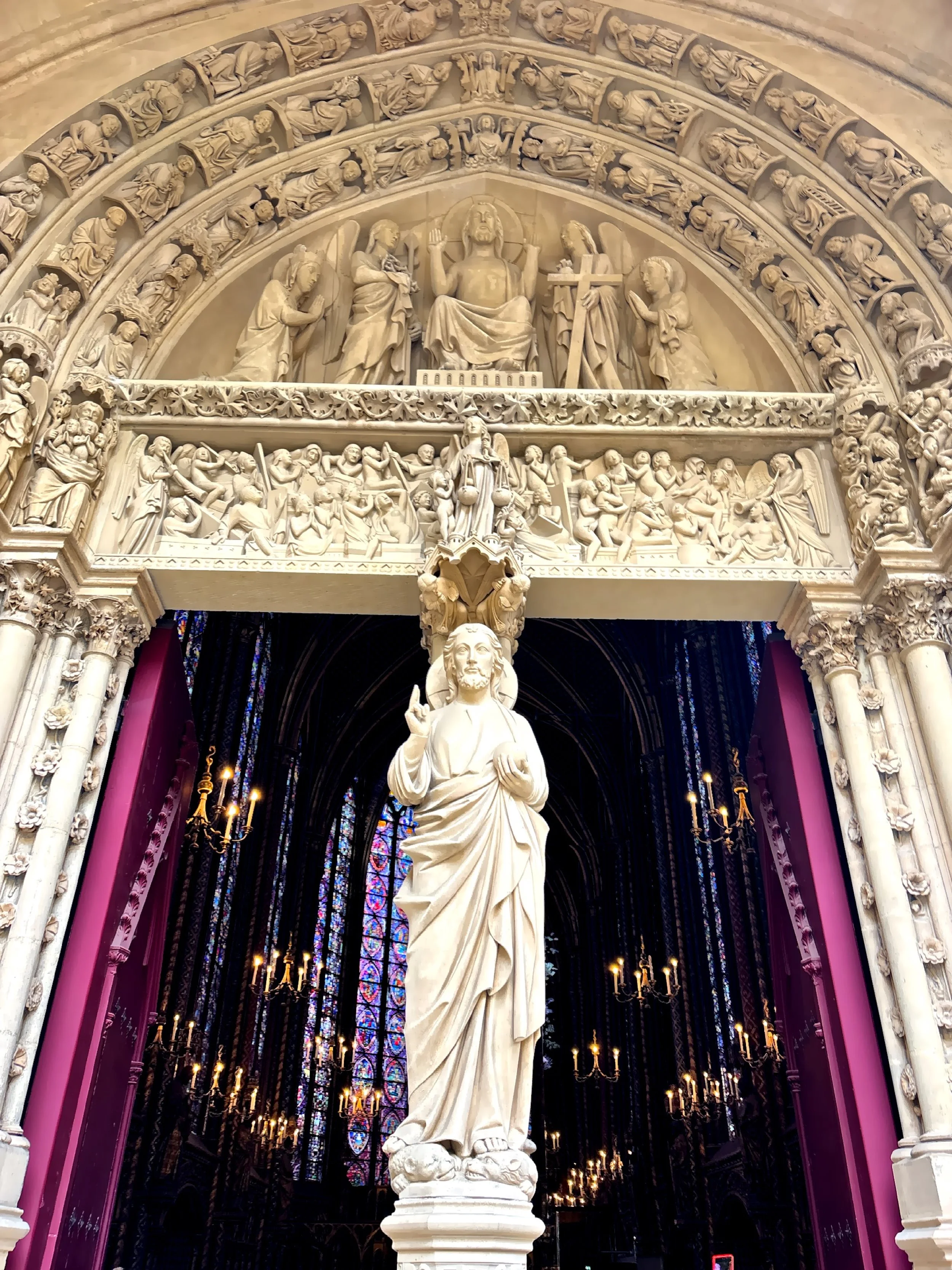  The finely carved sculptures adorning the entrance to the lower chapel. 