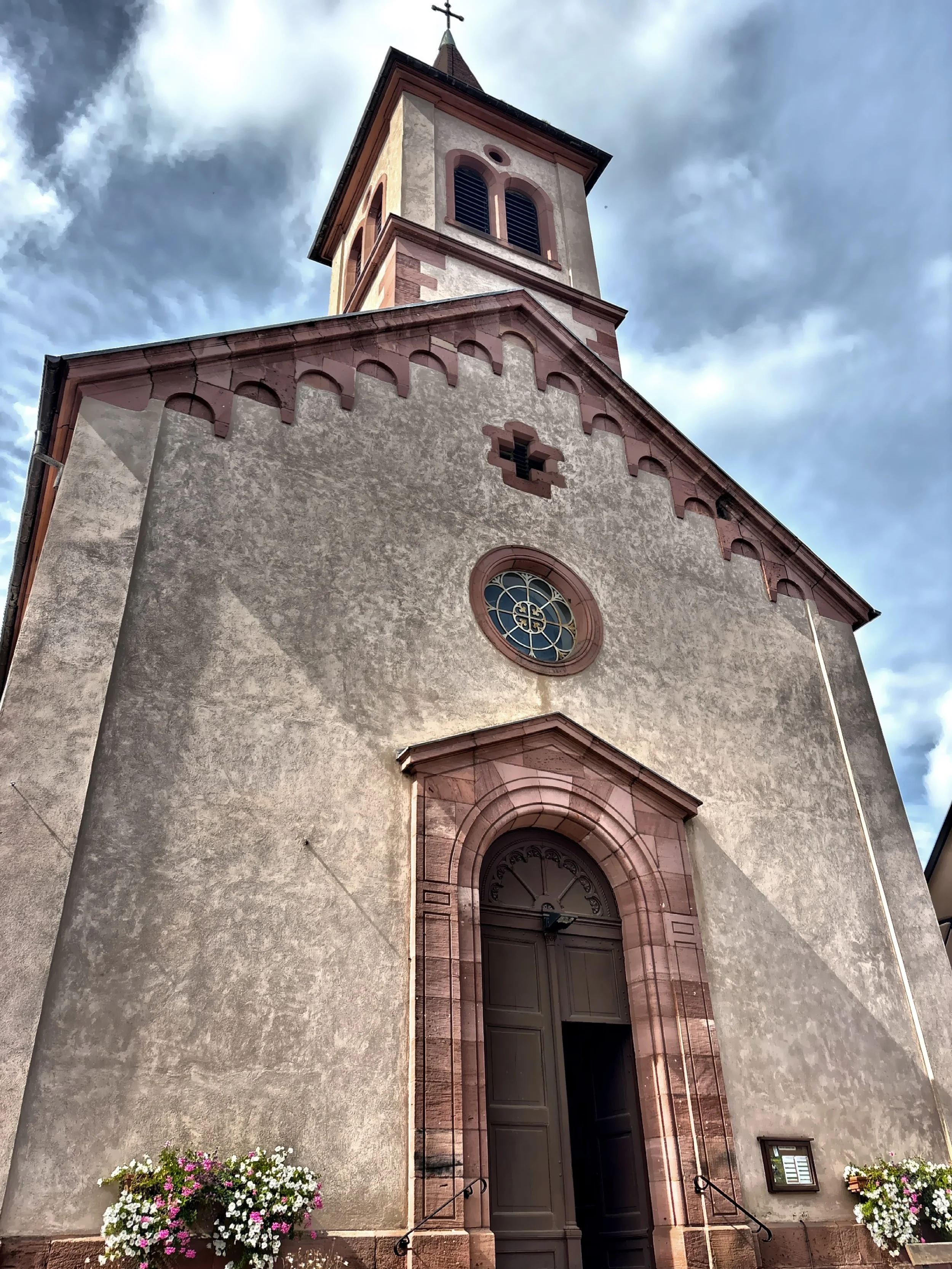  Riquewihr has two separate churches named Sainte Marguerite. This is the Catholic Sainte-Marguerite which was built around 1846–1849 just outside the old town walls 