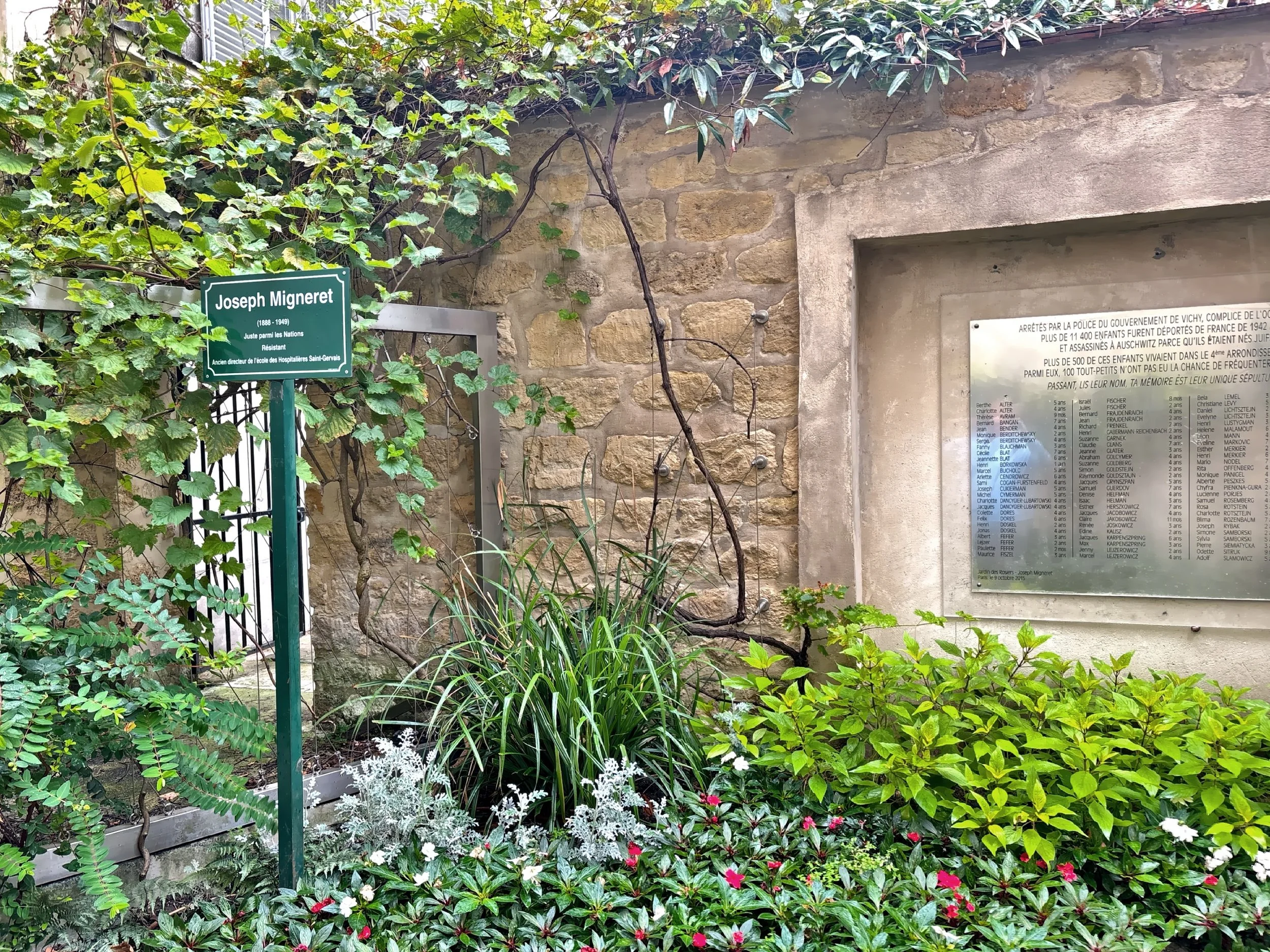  Jardin des Rosiers - Joseph-Migneret is a small public garden honoring Joseph Migneret, a school director who sheltered students and helped save Jews during WWII. 