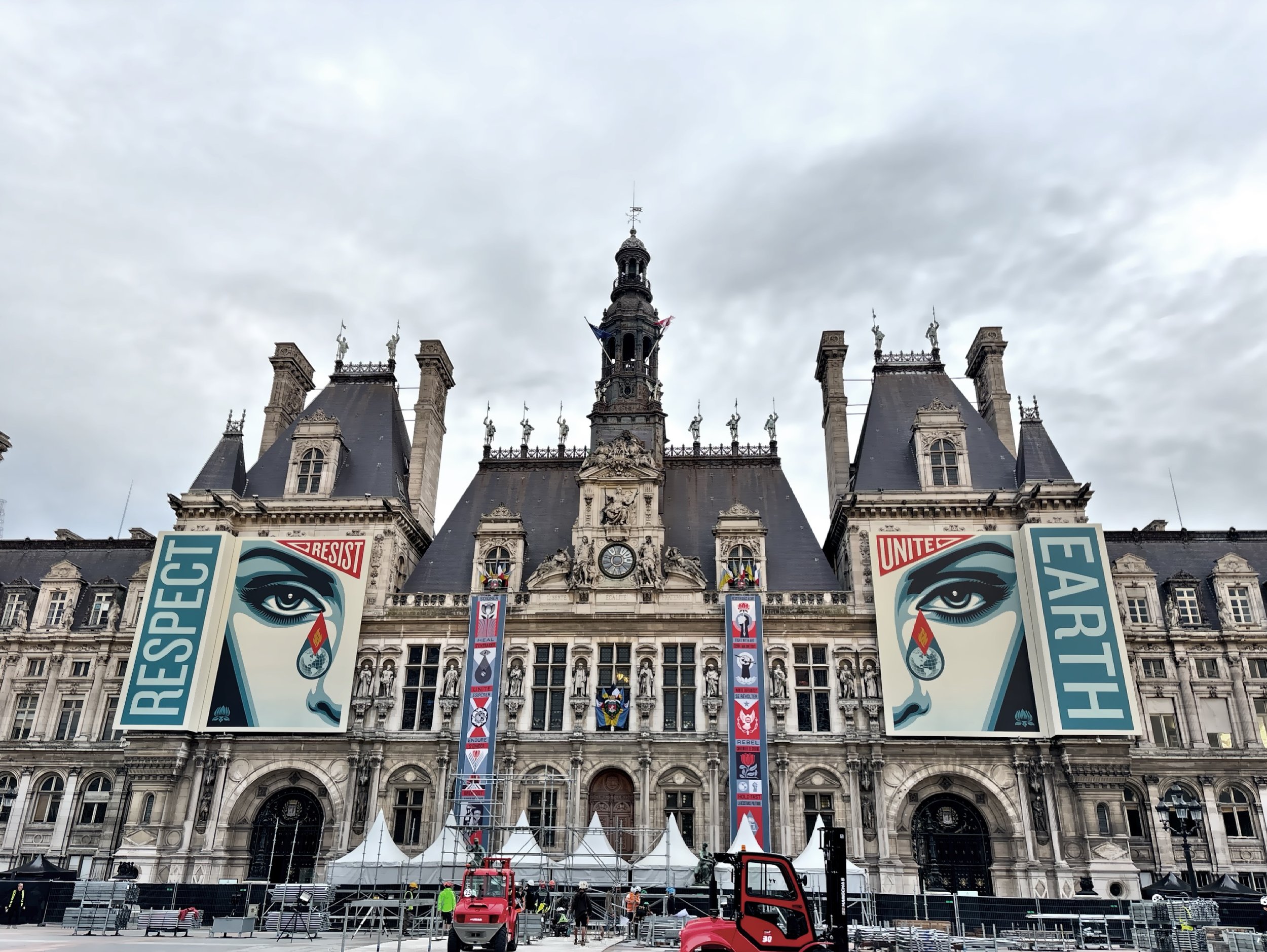  Paris City Hall adorned with a climate change exhibition. 