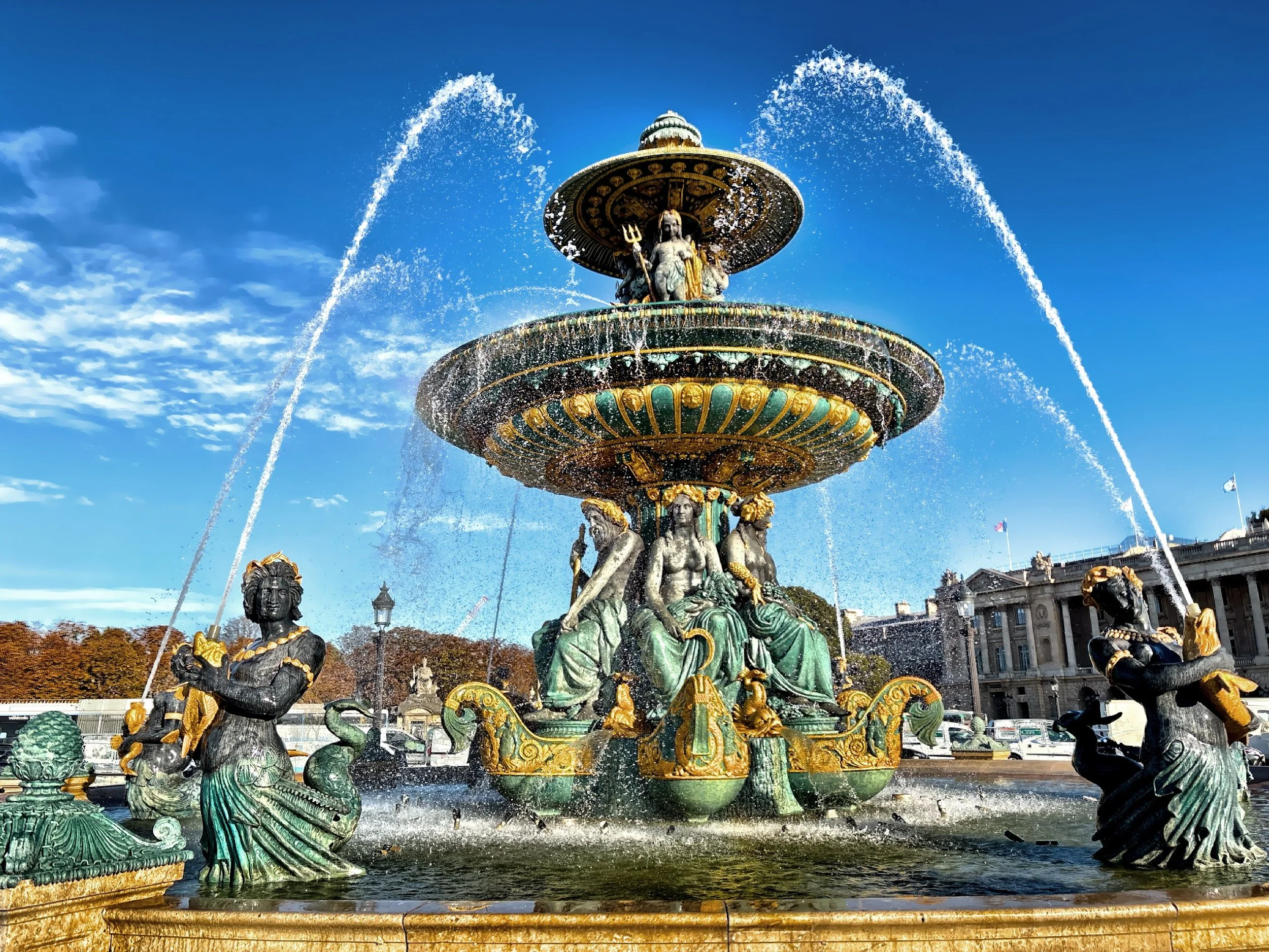  Fontaines de la Concorde designed by Jacques Ignace Hittorff and completed in 1840.. 