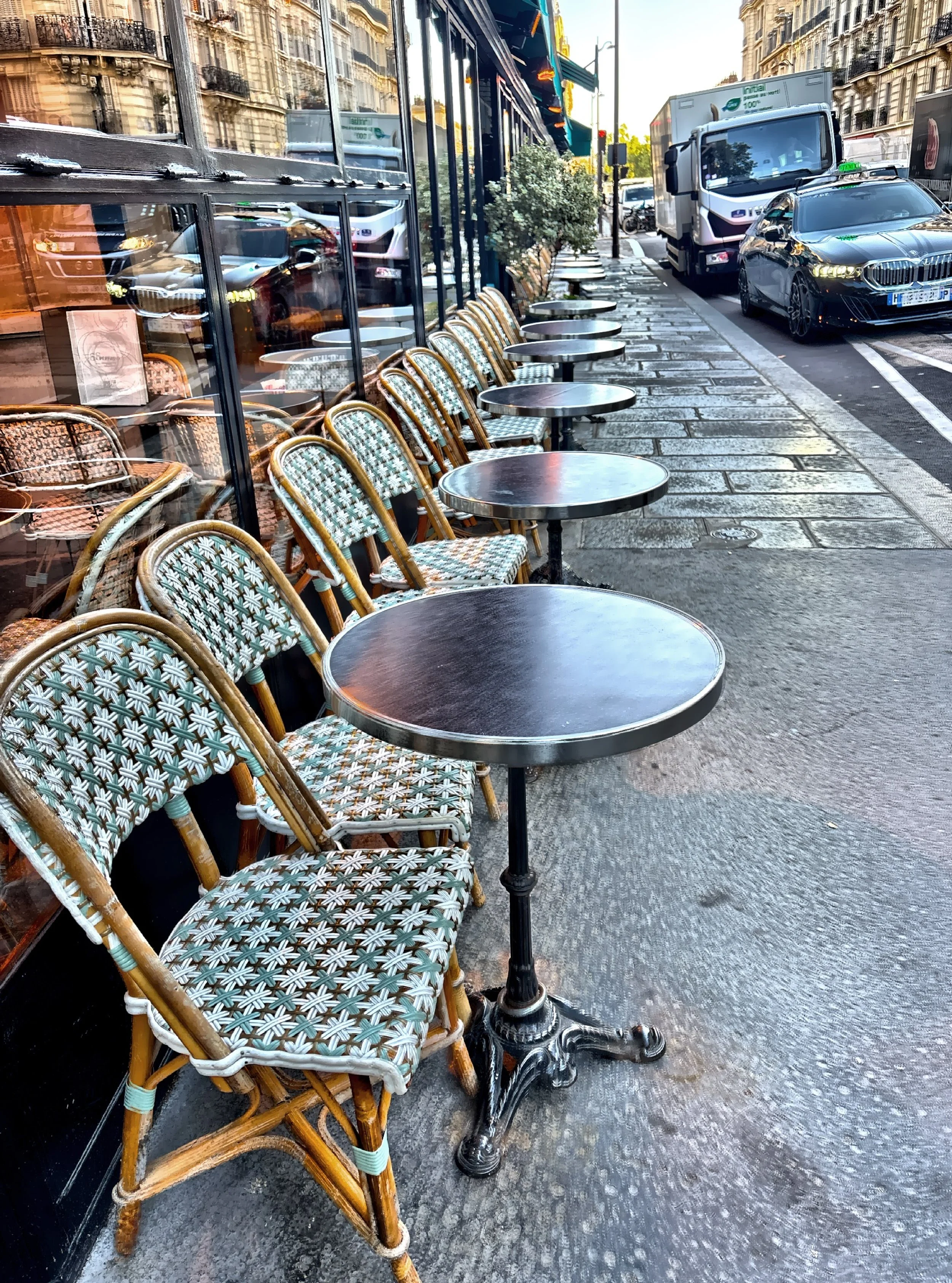  In Paris, sitting at a cafe isn’t mainly about eating or drinking—it’s about watching city life go by. Facing the street lets you observe pedestrians, fashion, dogs, conversations, and the general rhythm of the neighborhood. The street is treated al