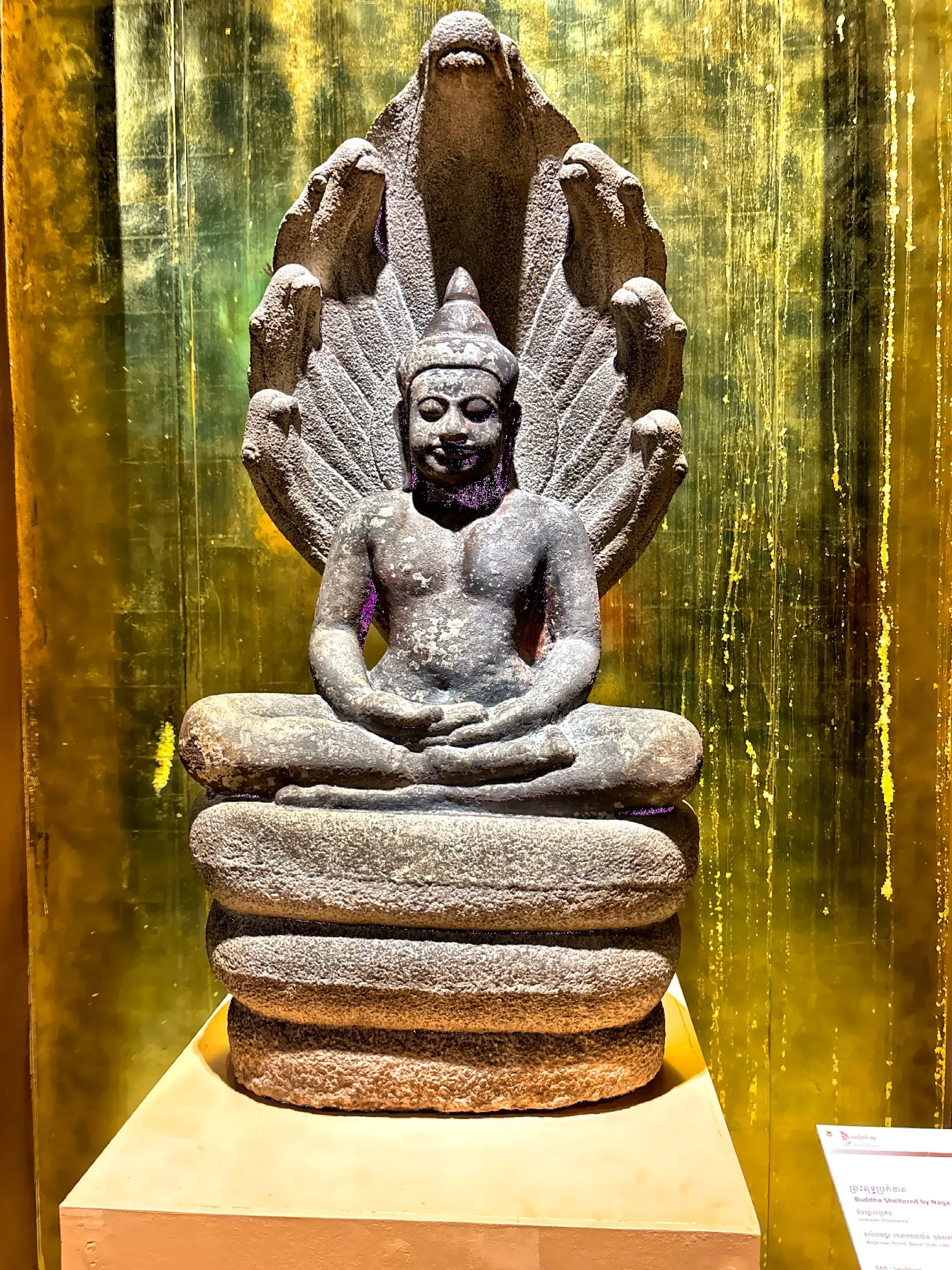  Buddha meditating while being sheltered by the multi-headed Naga king Muchalinda. 