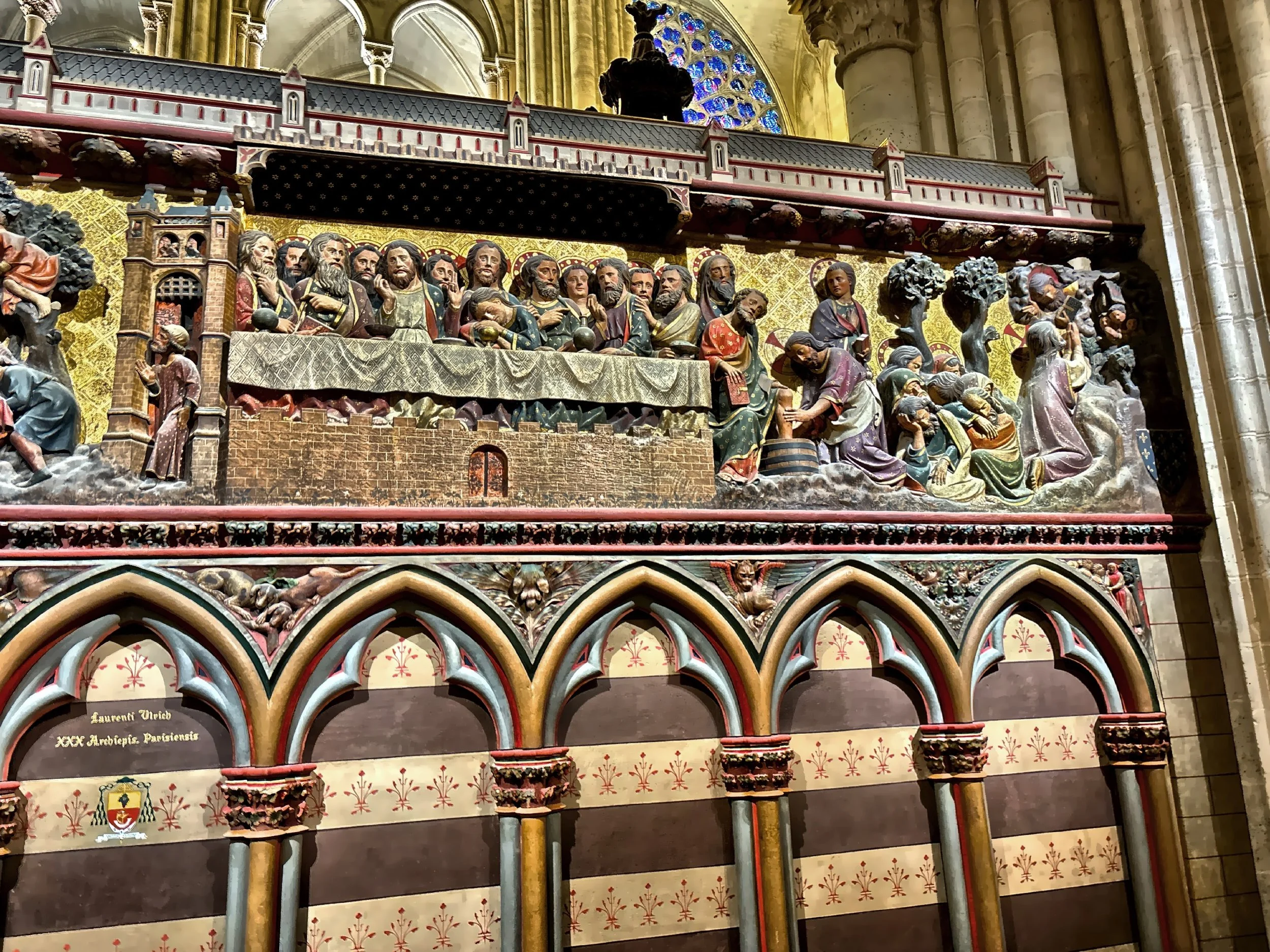  The ornate choir screen carvings depicting scenes from the life of Jesus. 
