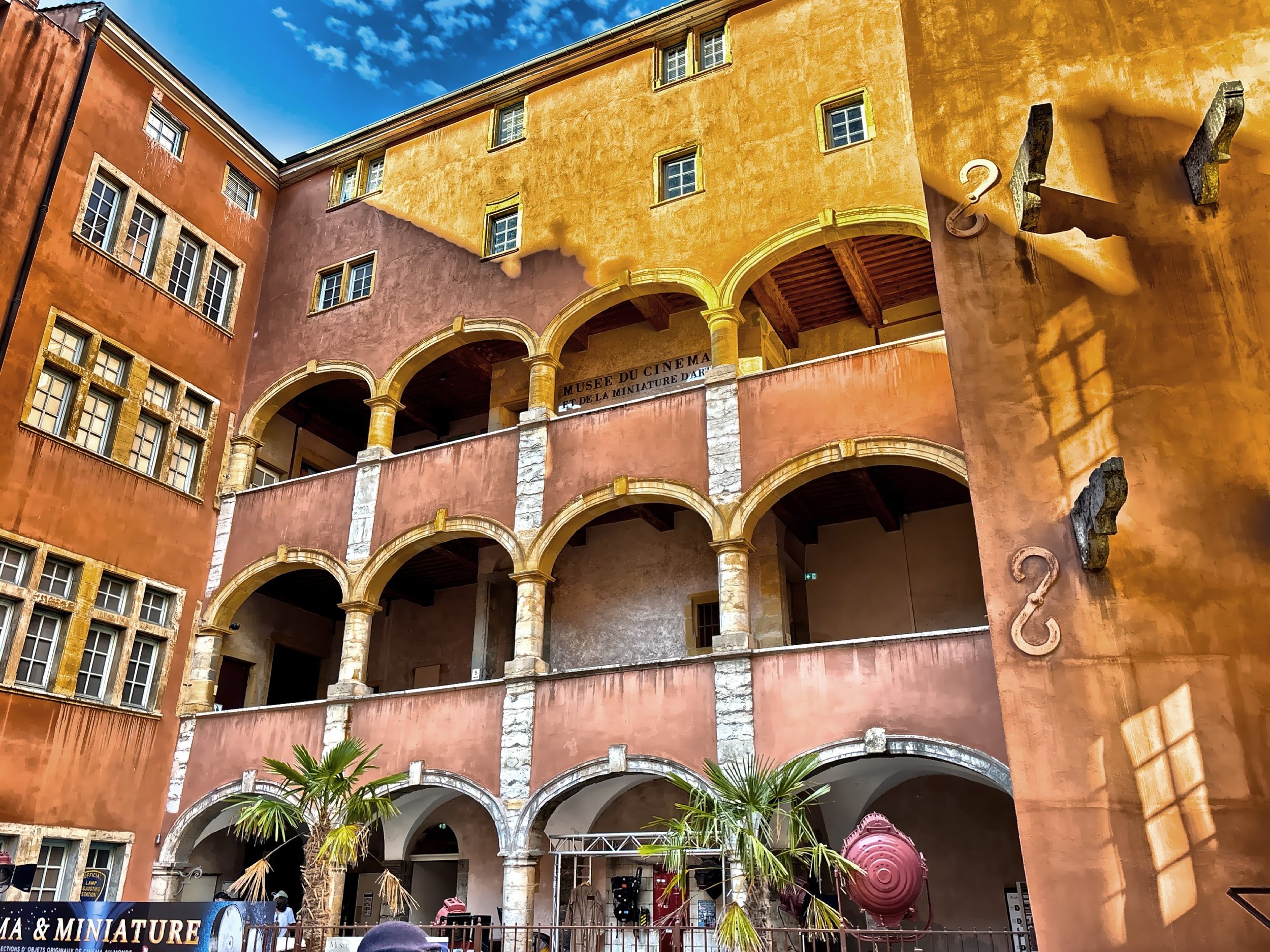  The courtyard of the Maison des Avocats which currently houses the Musee Miniature   et Cinema.  The building is a UNESCO World Heritage-listed Renaissance structure dating back to the 16th century. 