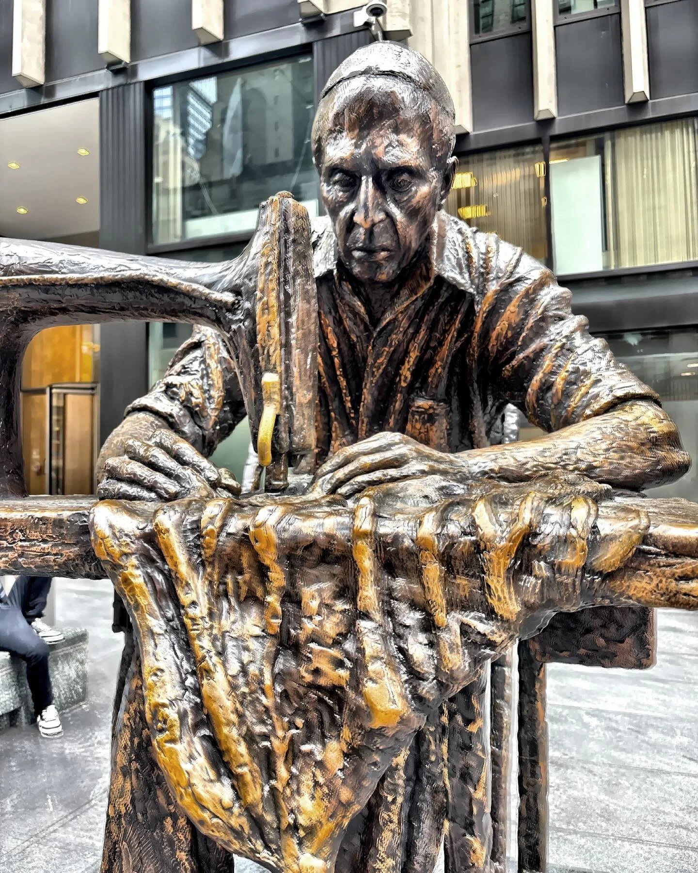 &ldquo;The Garment Worker,&rdquo; a bronze sculpture by Judith Weller located on 7th Avenue in Manhattan&rsquo;s Fashion District. Installed in 1984, the eight-foot statue commemorates the Jewish garment workers who were central to the industry at th