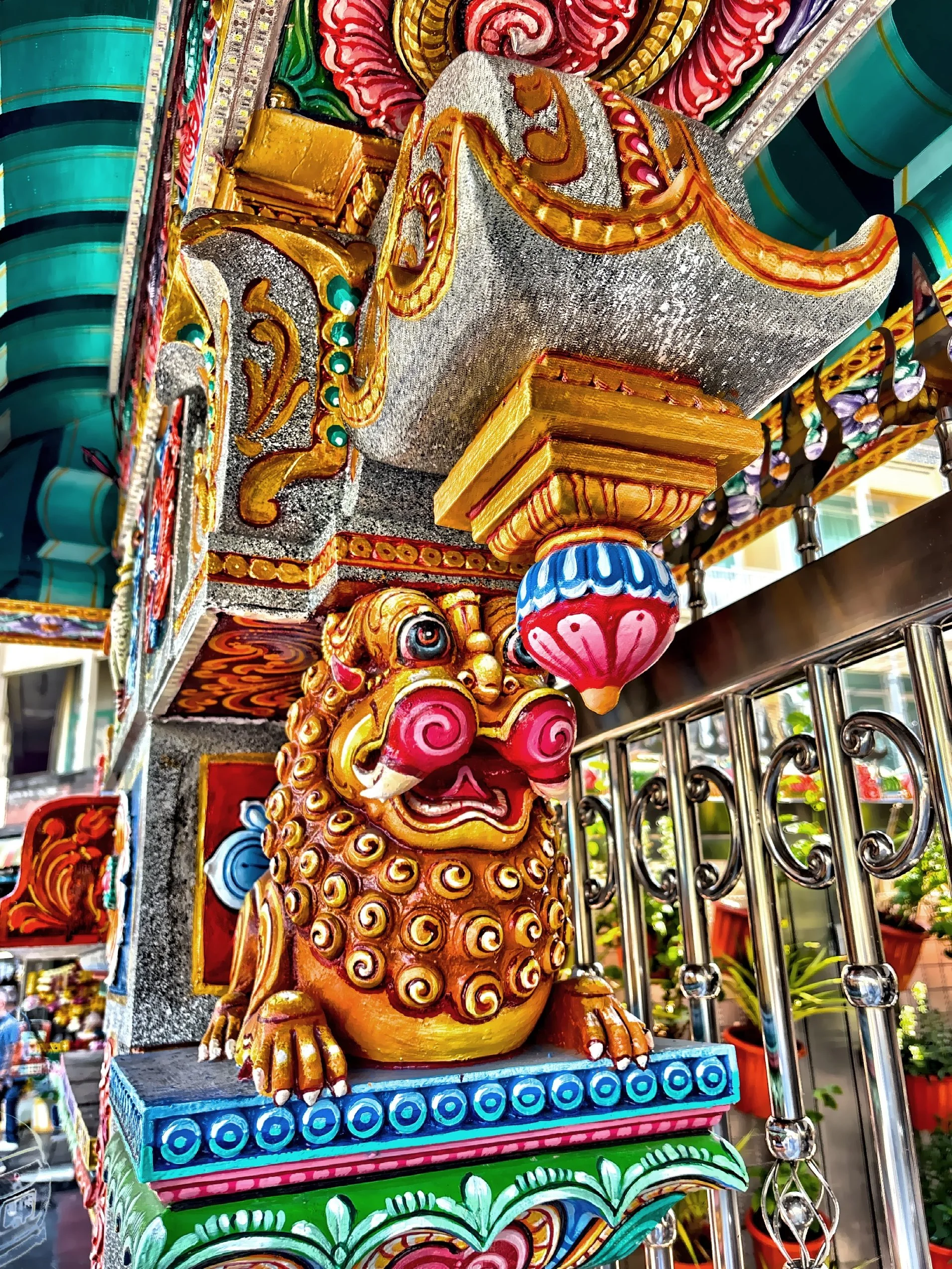  A mythological Hindu lion guard statue. 