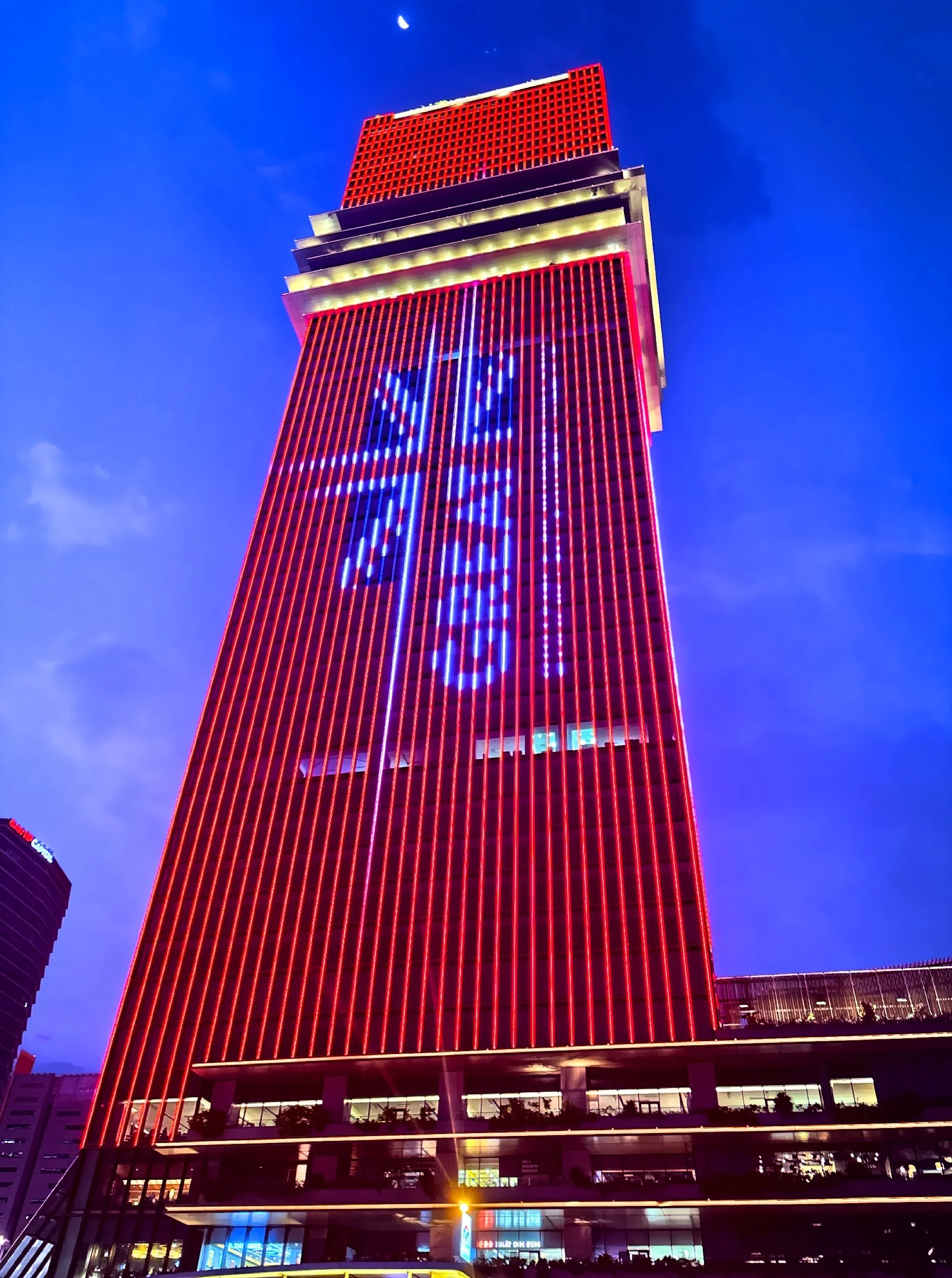  Lighting display on the 55-story Saigon Marina IFC Tower. 