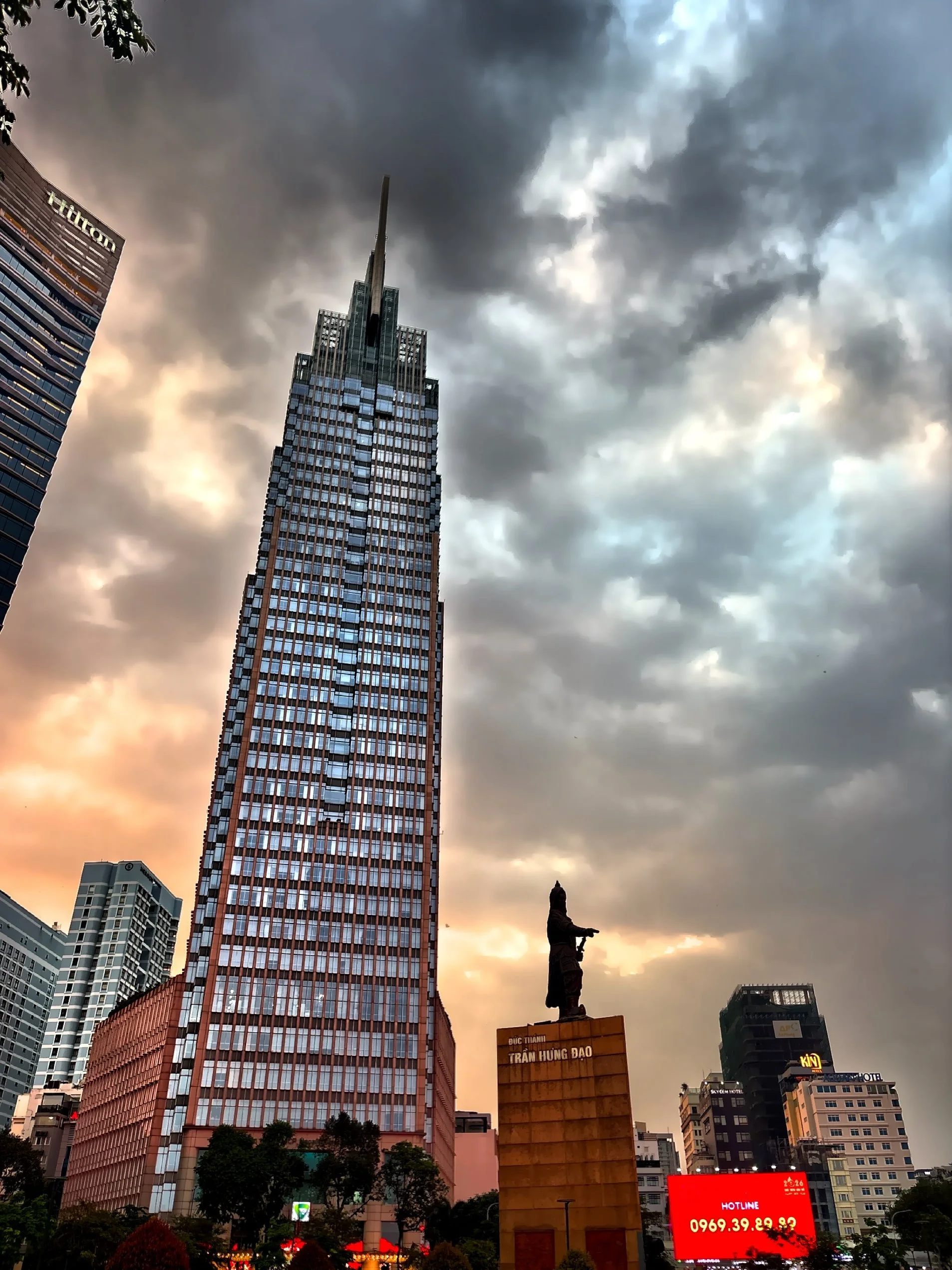  Landmark 81 skyscraper is currently the tallest building in Vietnam.  The statue at the bottom is of Tran Hu’ng Dao, a famous Vietnamese military commander. 