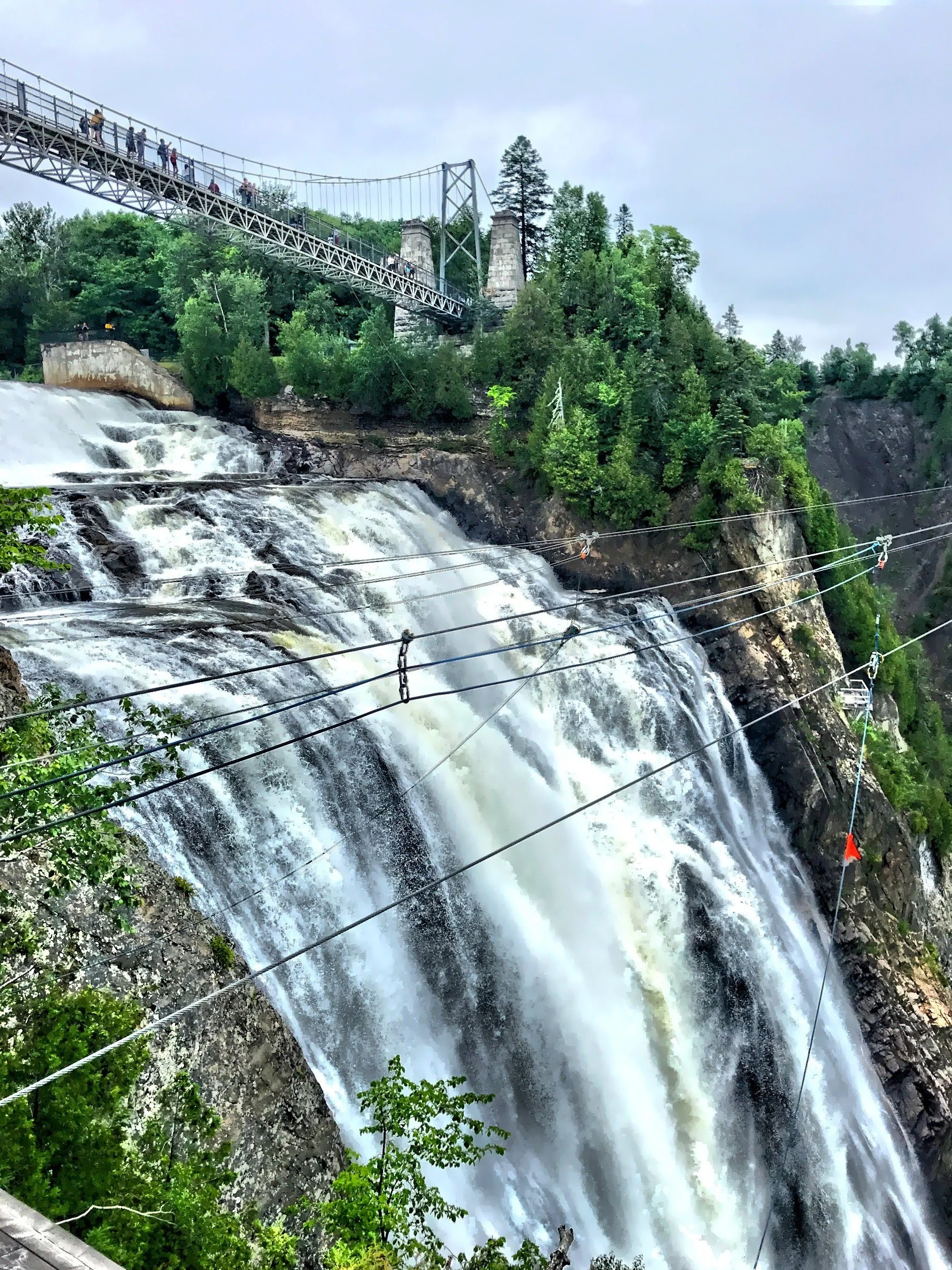  The suspension bridge over Montmorency Falls, which is taller than Niagra Falls. 