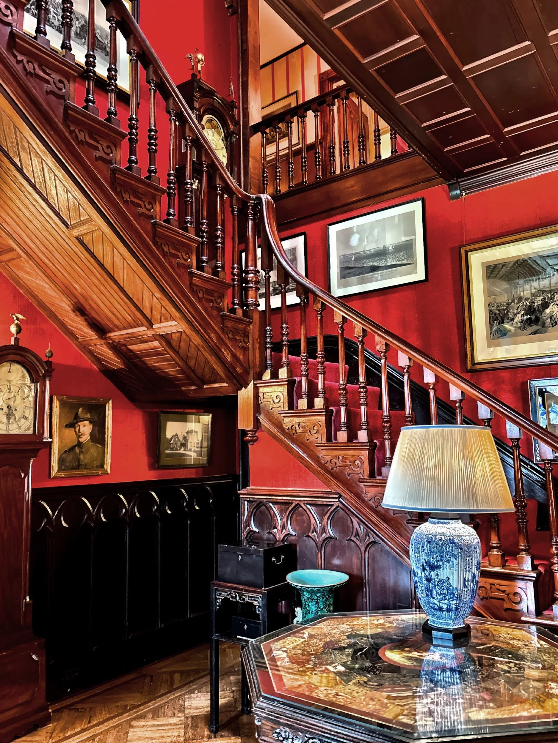  The entrance hall introduces the Gothic Revival character, with wood detailing and a slightly rustic, picturesque feel. 