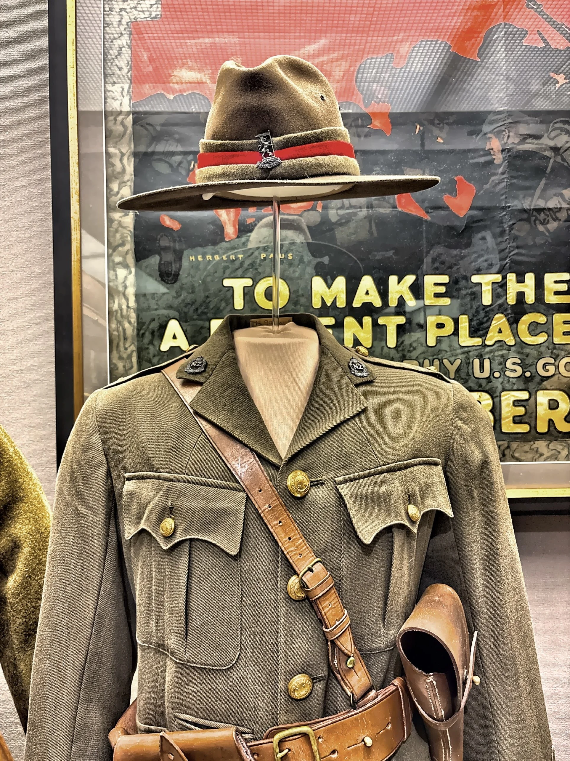  A World War I-era Second Lieutenant service dress of New Zealand Rifle Brigade which is part of the international military uniform exhibit in the museum. 