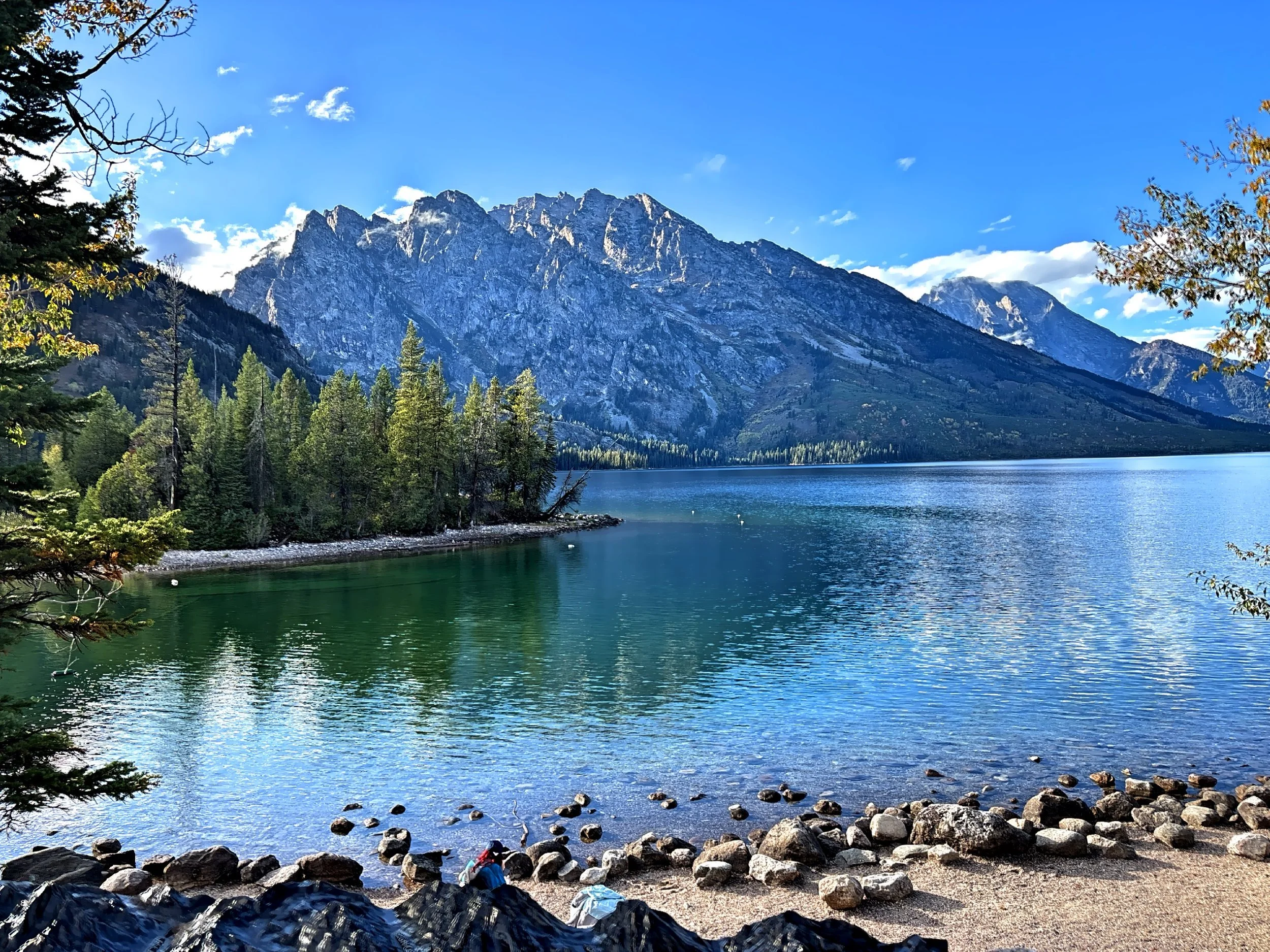  A view of Jenny Lake and the Grand Teton mountain range. 