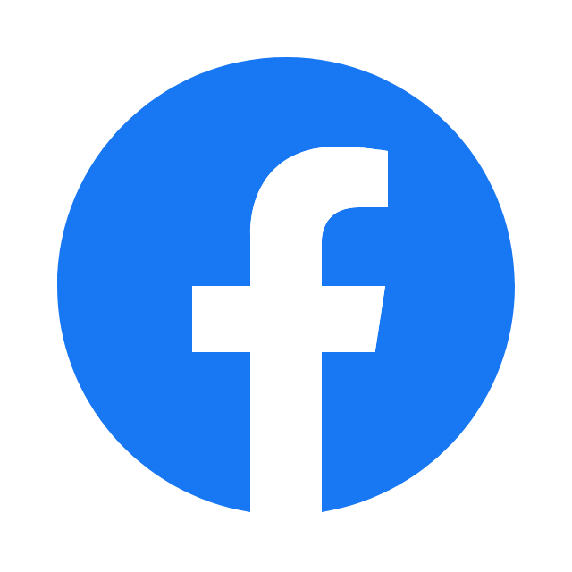 Facebook logo with a white lowercase 'f' on a blue circular background.