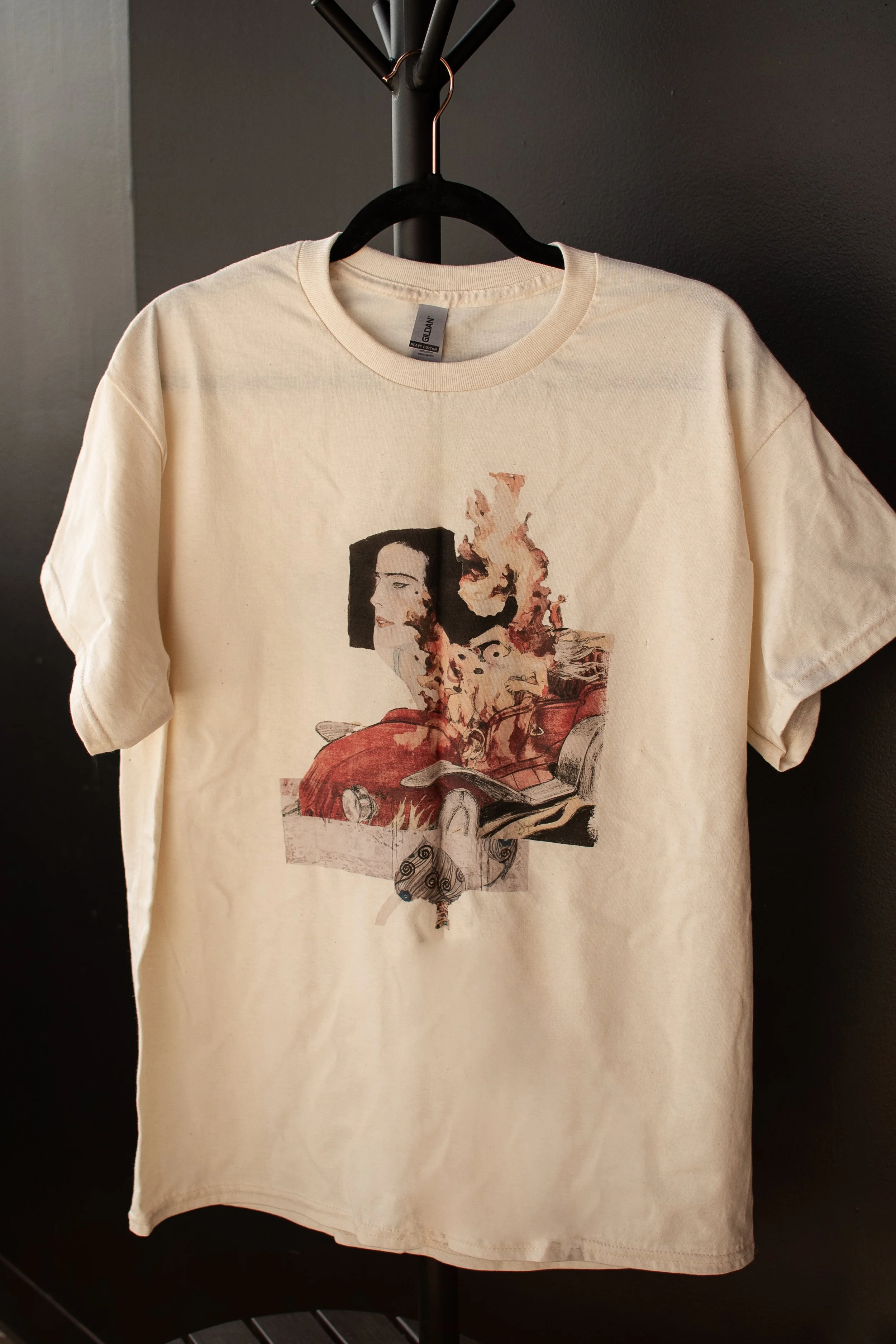 Custom band tee with DTG print on the front, full color print