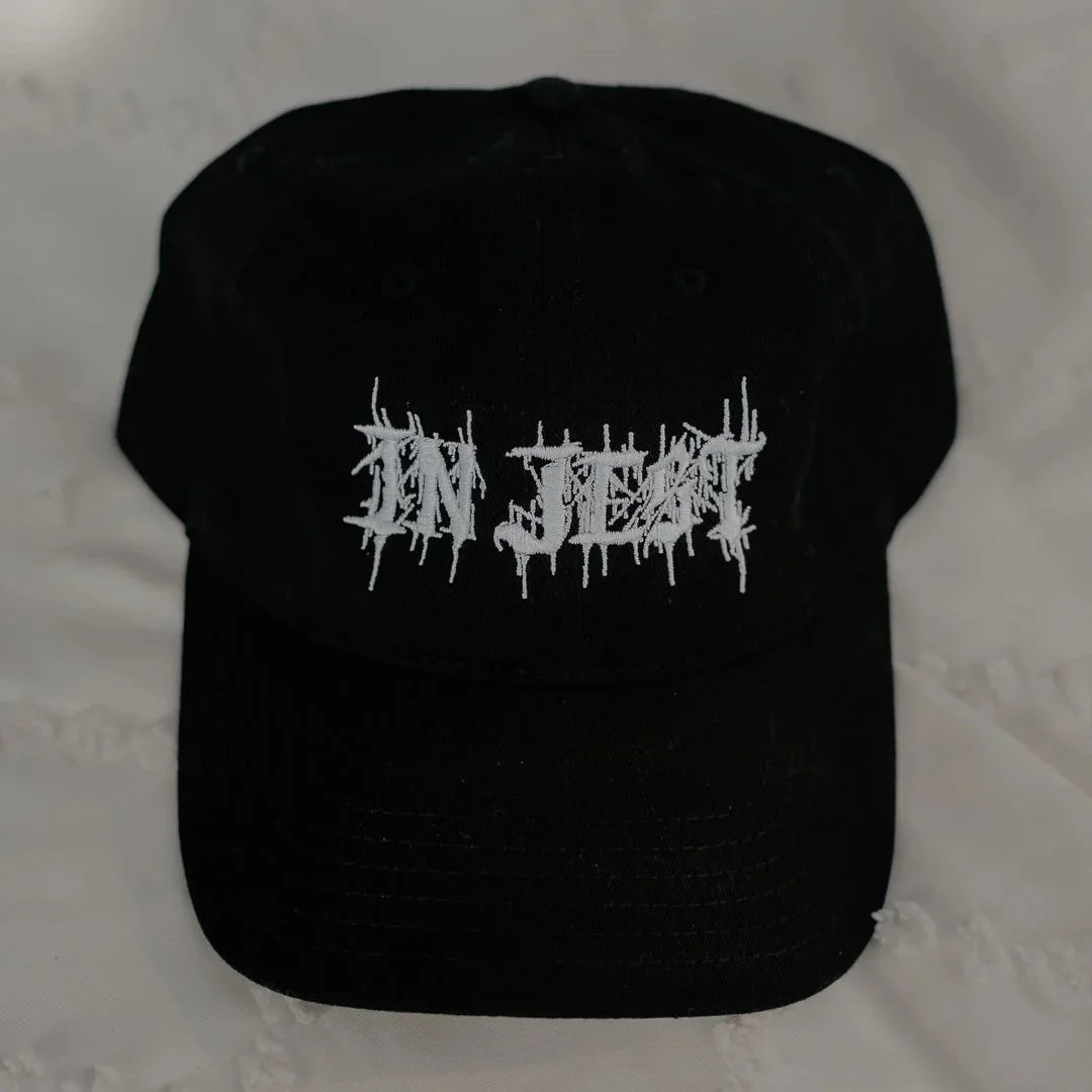 Custom embroidered hat, big red prints, embroidery, custom merch, band merch, custom band merch, custom hat, dad hat