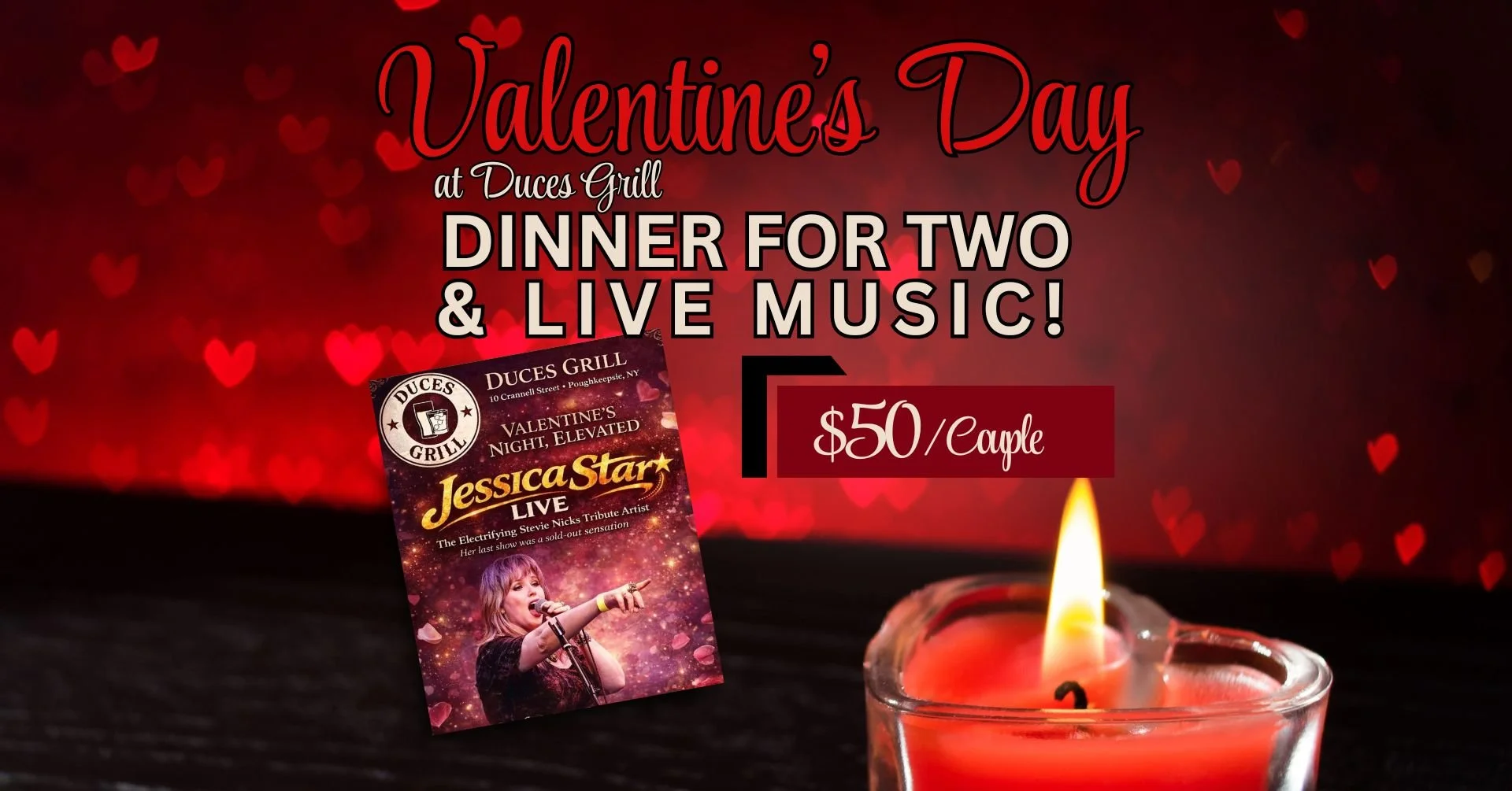 Valentine's Day Dinner for Two &amp; Live Music (Jessica Star)