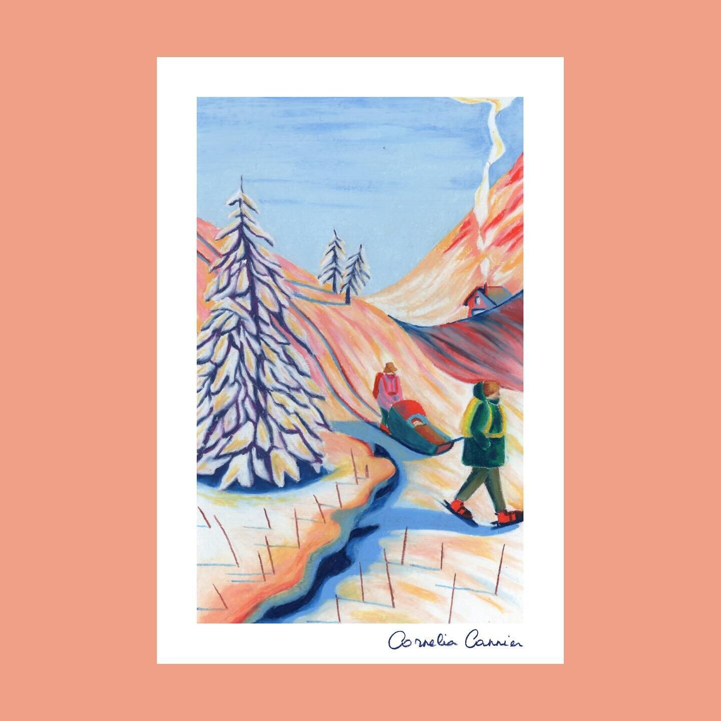 De futures longues balades &agrave; trois ❤️ 

#illustration #womenempowerment #mountaindrawing #momillustrator #pink #snow