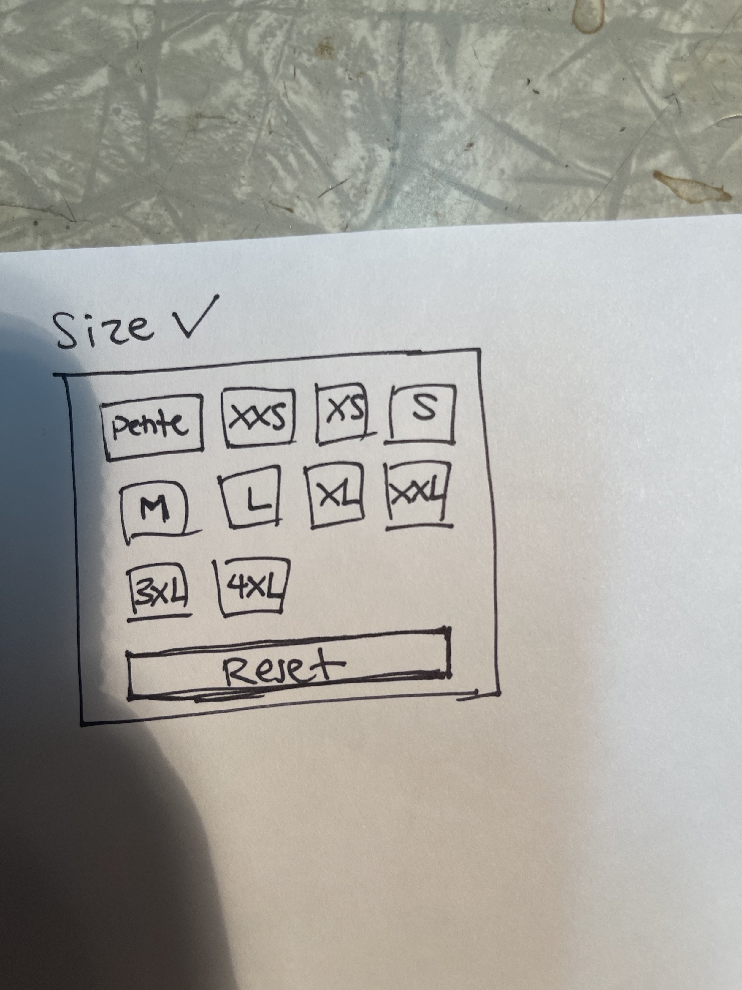 Size Filter Dropdown Option