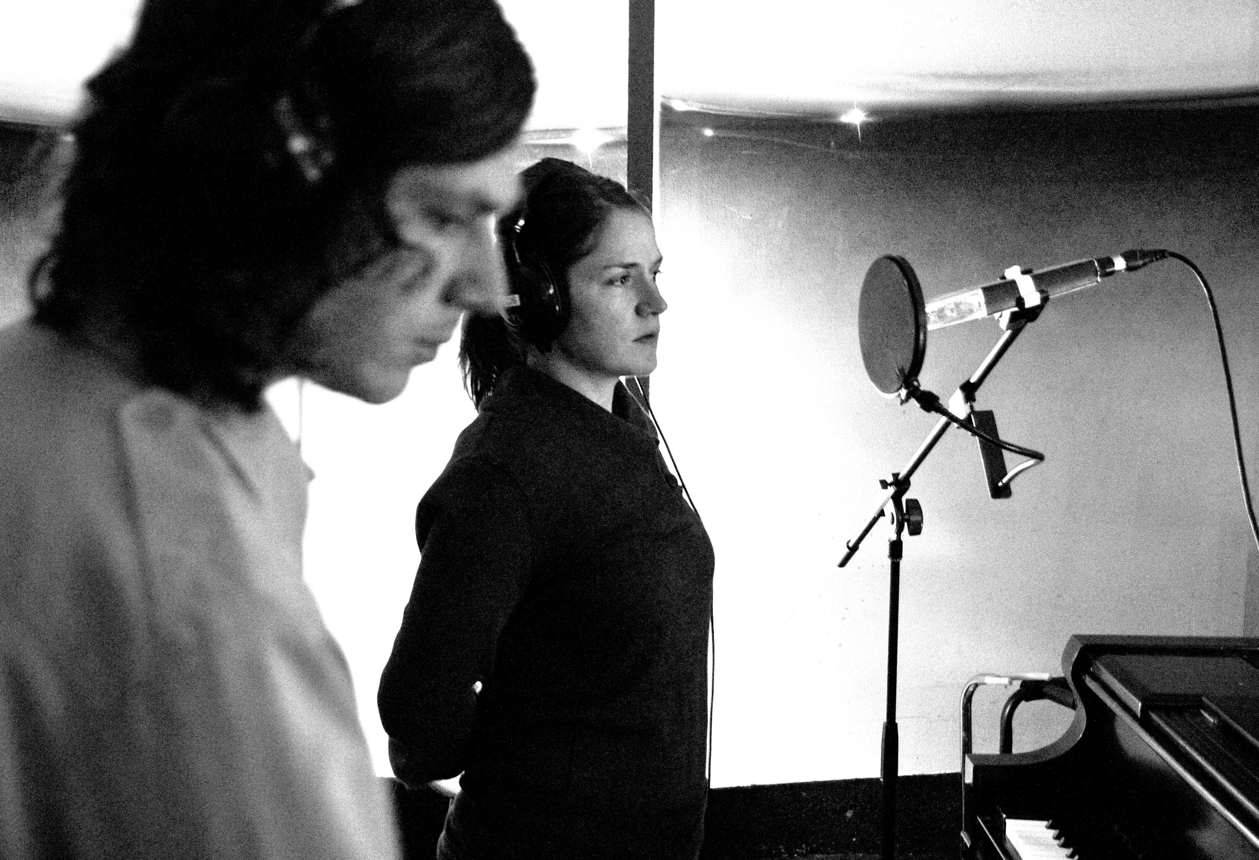 Johnny Beauford (L) and Ellie Stevens at Prairie Sun for Dog's Light LP tracking in January 2011.