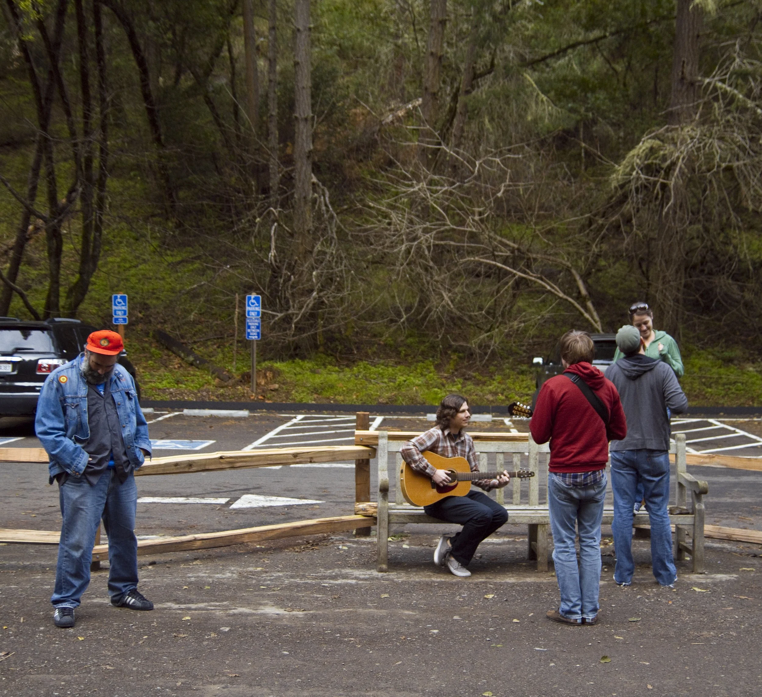 Part of the Bravo Max crew at the Muir Woods in Northern California for Dog's Light LP tracking in January 2011. Pictured L to R Scott Herbert, Johnny Beauford, Ben Gastright, Bob Loshelder, Ellie Stevens.
