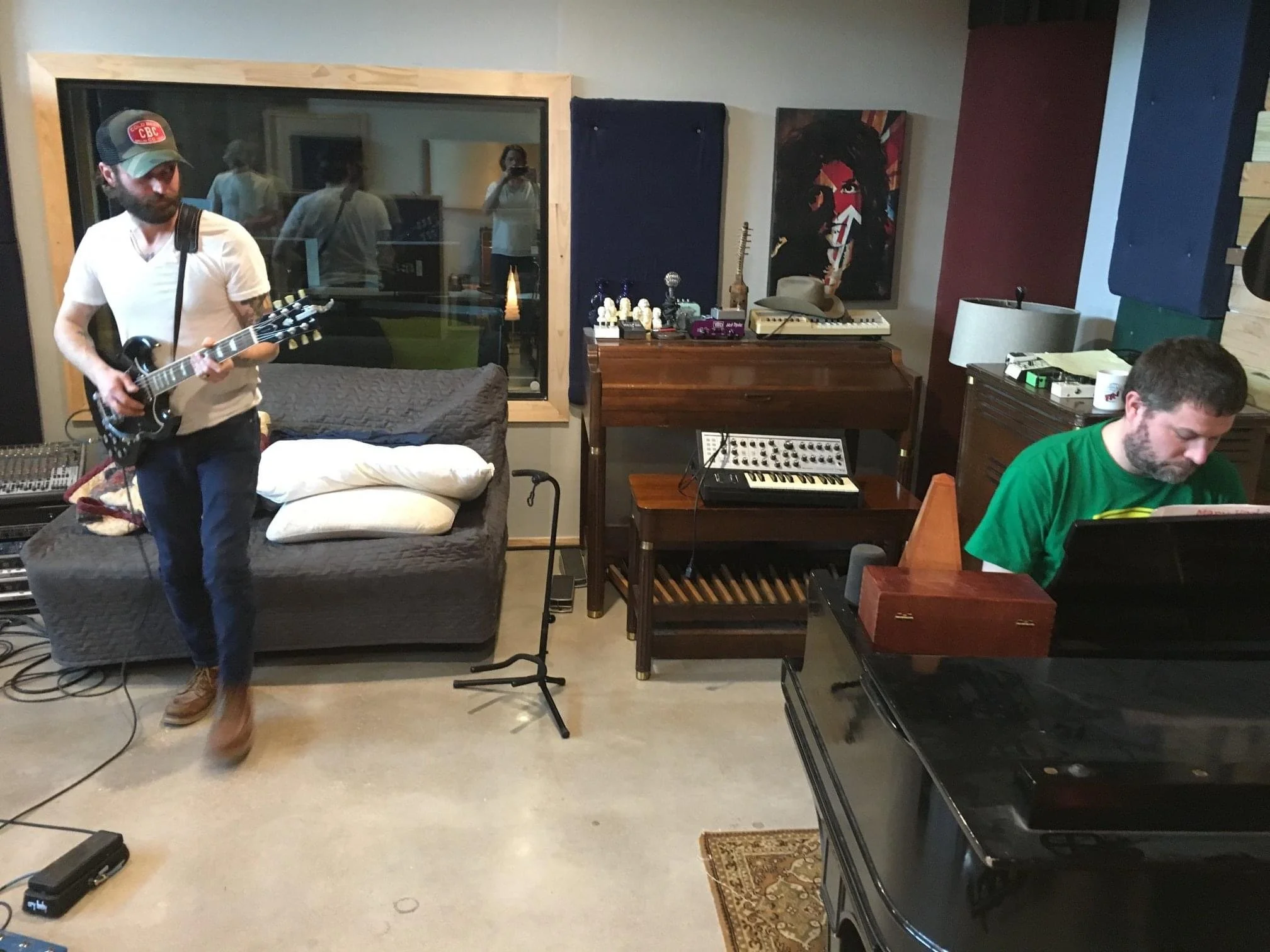 Garrett Padgett and Jonathan Jackson tracking Just a Little Pick Me Up at Audiostyles in Dripping Springs, TX with engineer and producer Taylor Tatsch. (March 2019.)