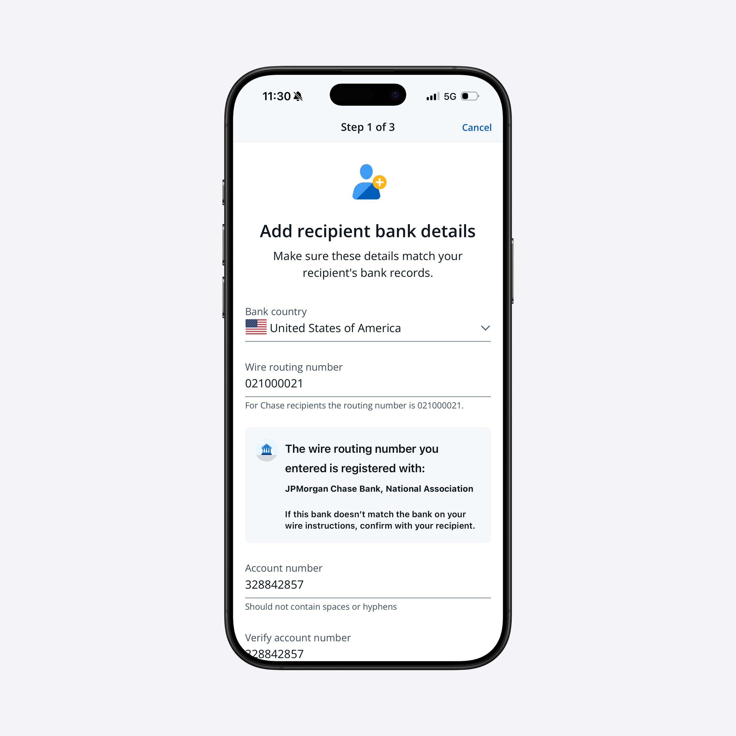 Add a wire recipient