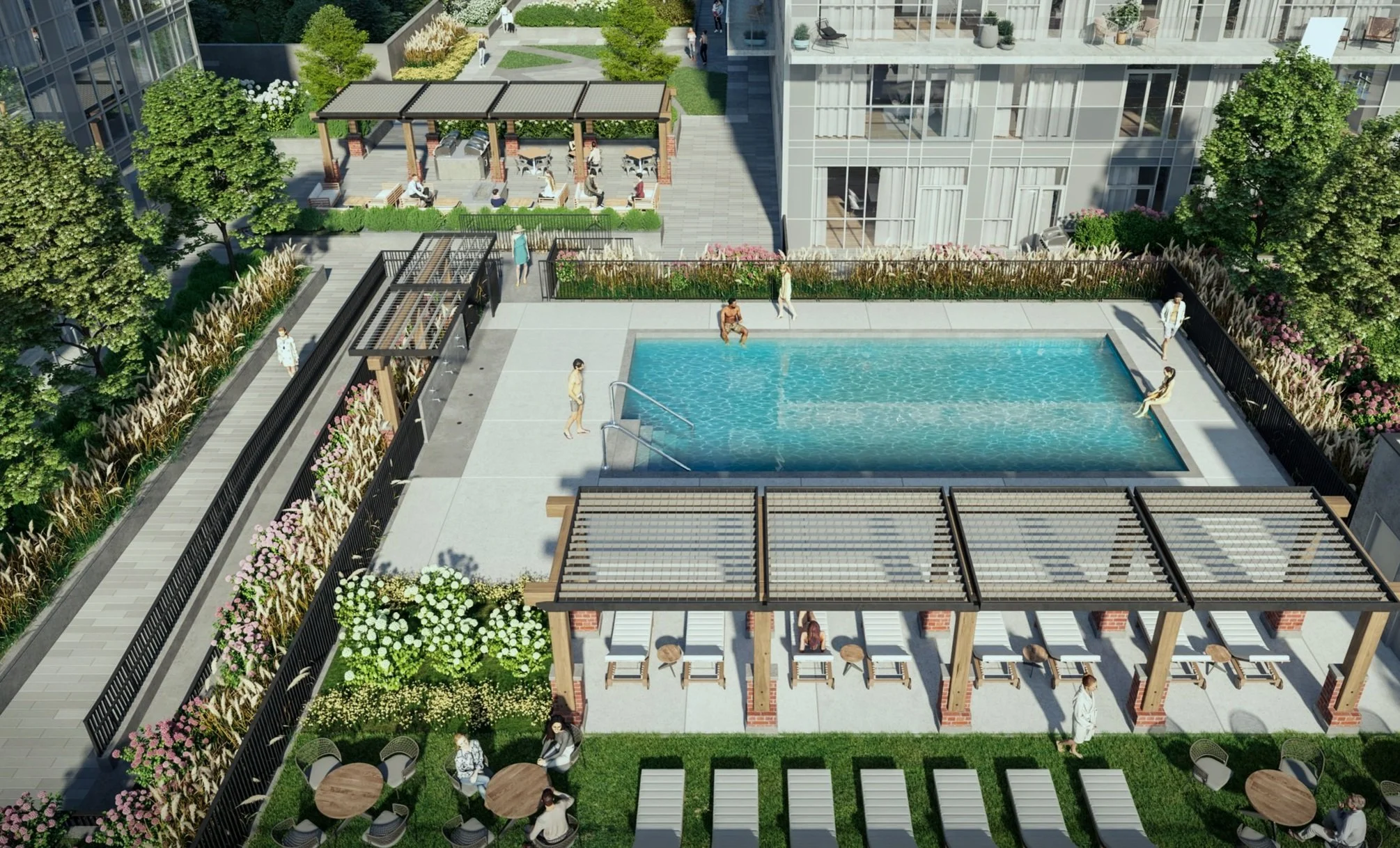 Pool area and extensive green space